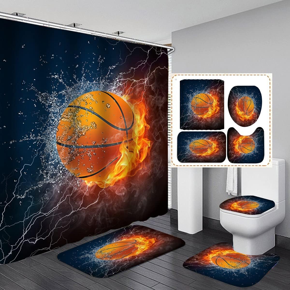 MOUMOUHOME Basketball Shower Curtain Set with 12 Hooks
