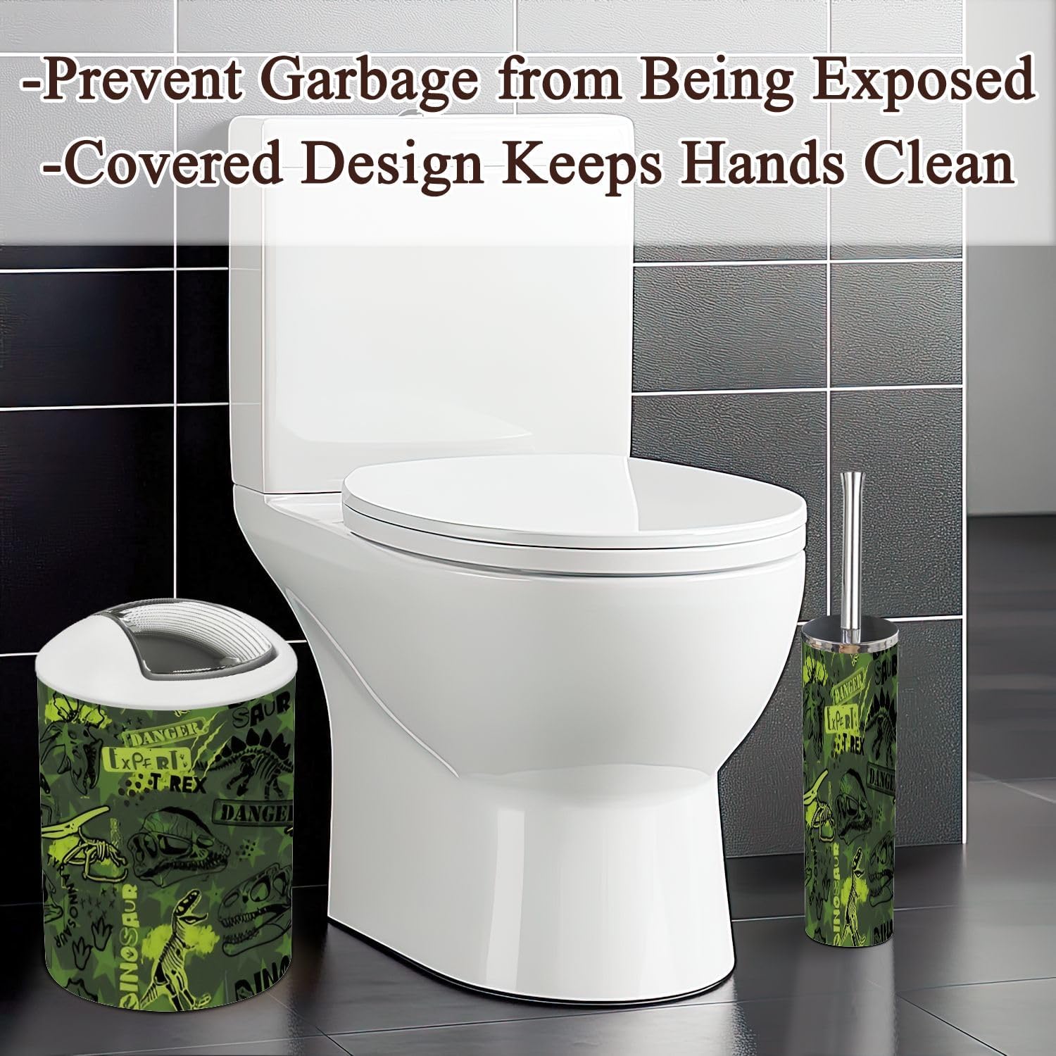 Bathroom Accessories Set 6 Pcs Durable Camouflage Dino Pattern Print