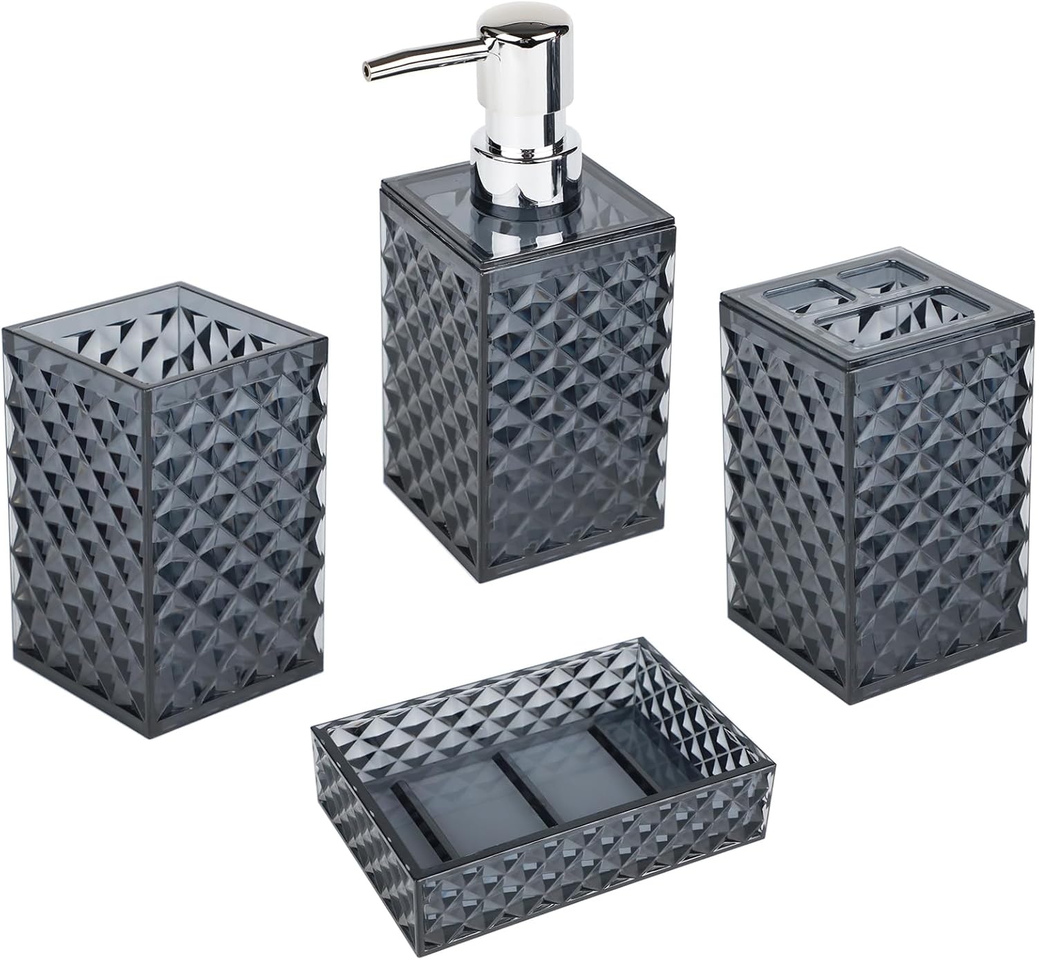 Grey Bathroom Accessory Set 4PCS Diamond Pattern