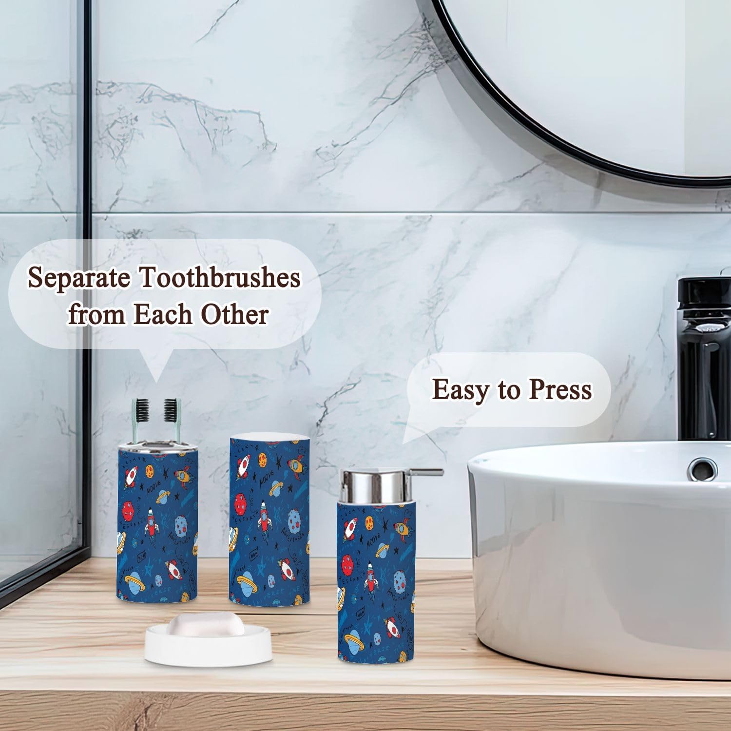 Cartoon Space Bathroom Accessories Set 6 Piece