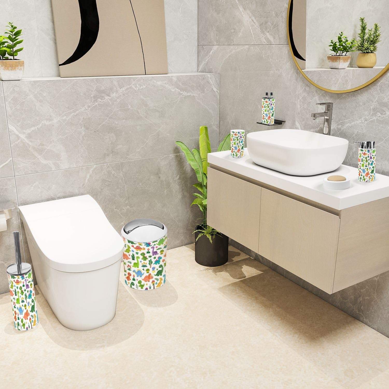 Unique 6-Piece Cartoon Dinosaur Bathroom Set for Kids