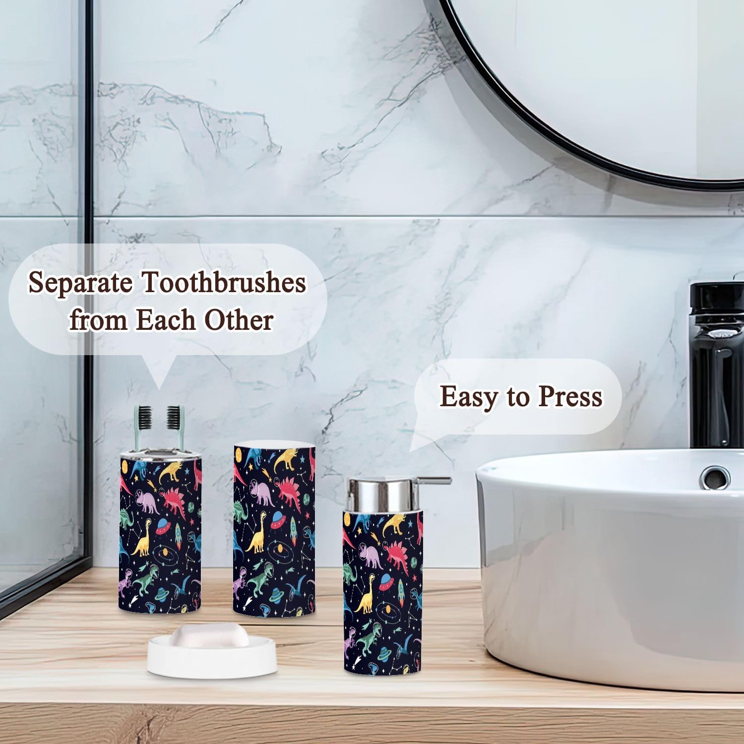 Bathroom Set 6-Piece Boho Astronaut Dinosaur Bathroom Set