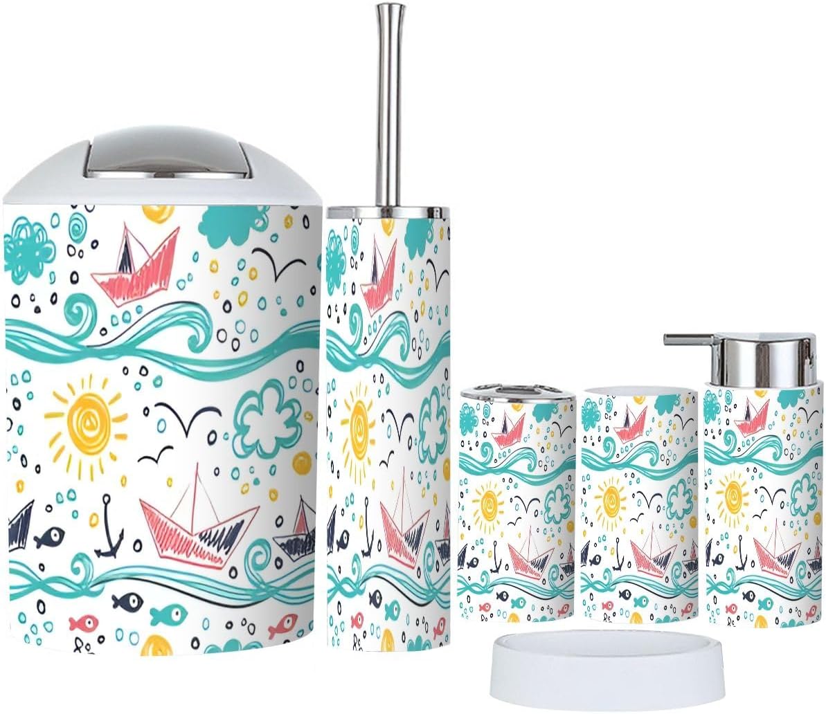 Stylish 6 Piece Bathroom Accessory Set with Decorative Design