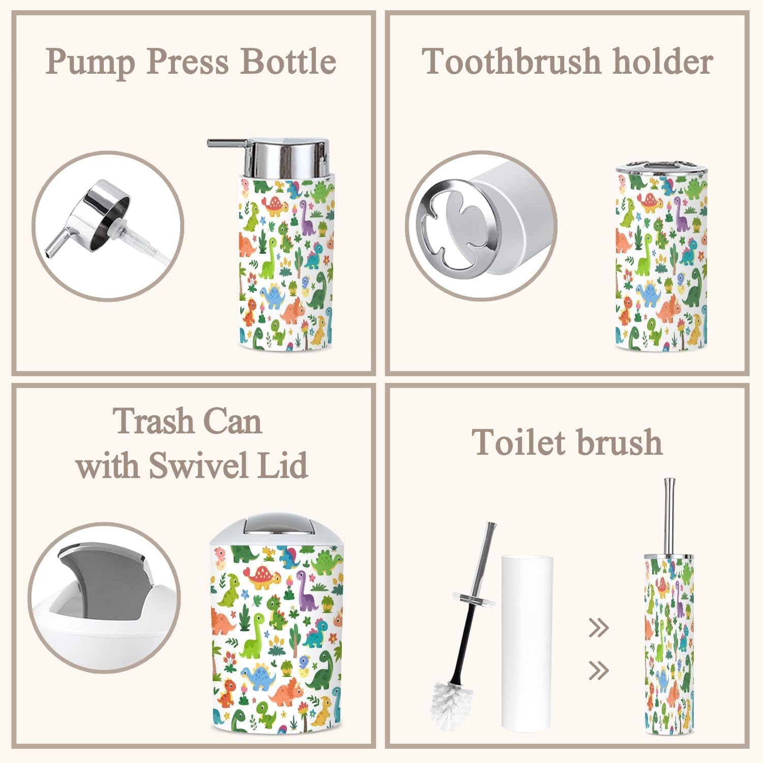 Unique 6-Piece Cartoon Dinosaur Bathroom Set for Kids