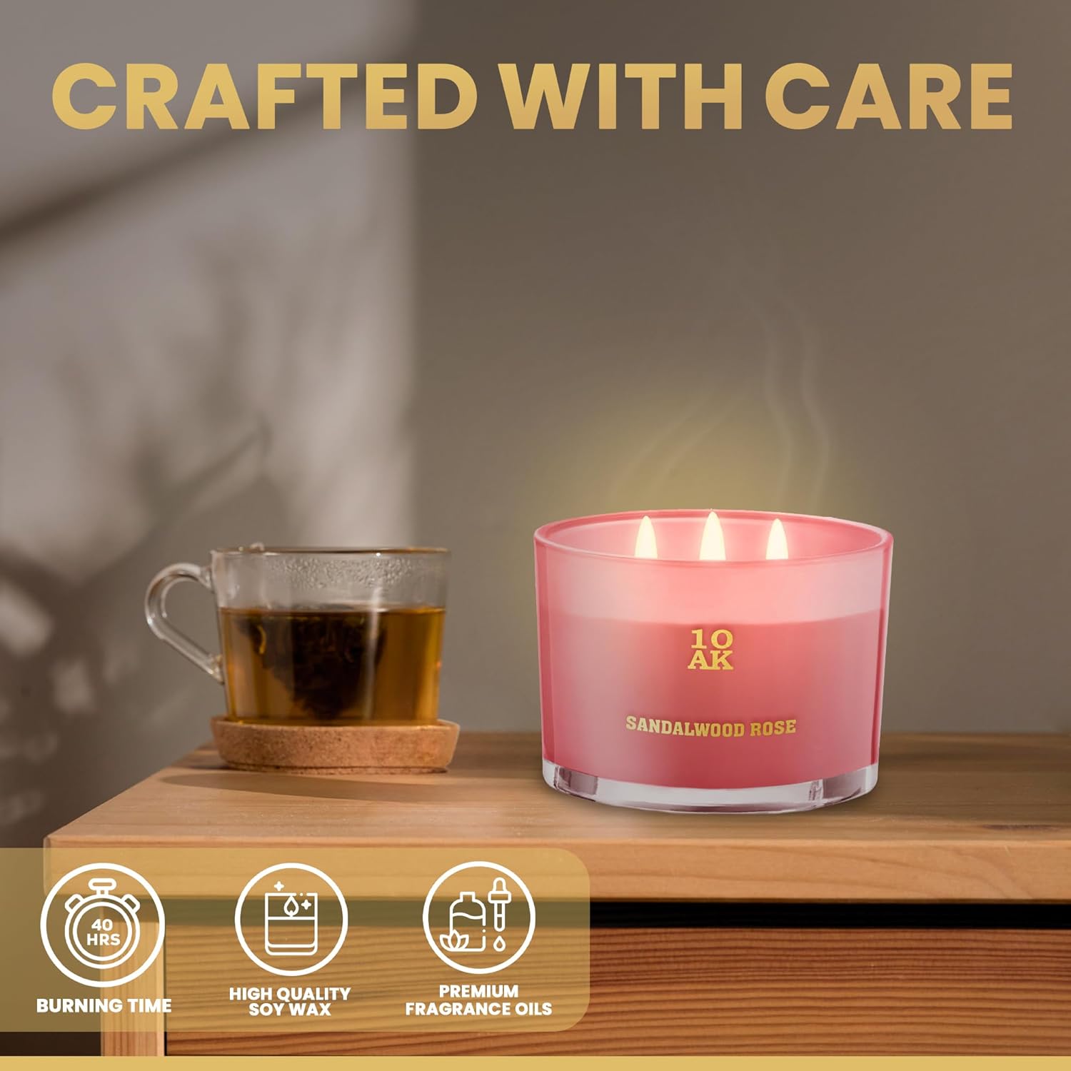 1OAK 3 Wick Sandalwood Rose Candle Luxury Candle for Home
