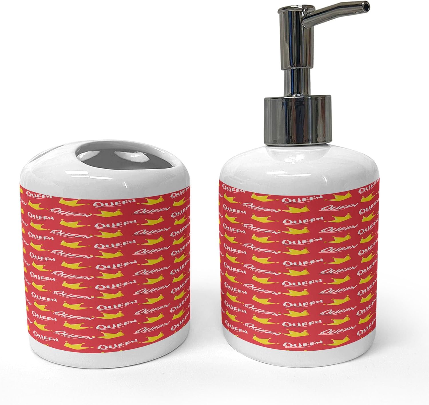 Ambesonne Queen Soap Dispenser and Toothbrush Holder Set