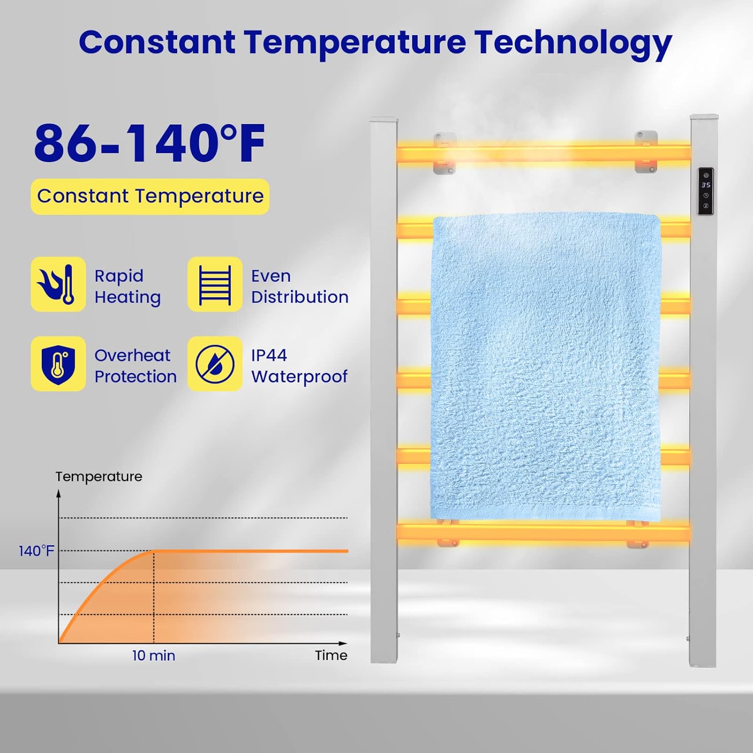 Luxury Heated Towel Rack with Timer LED Display