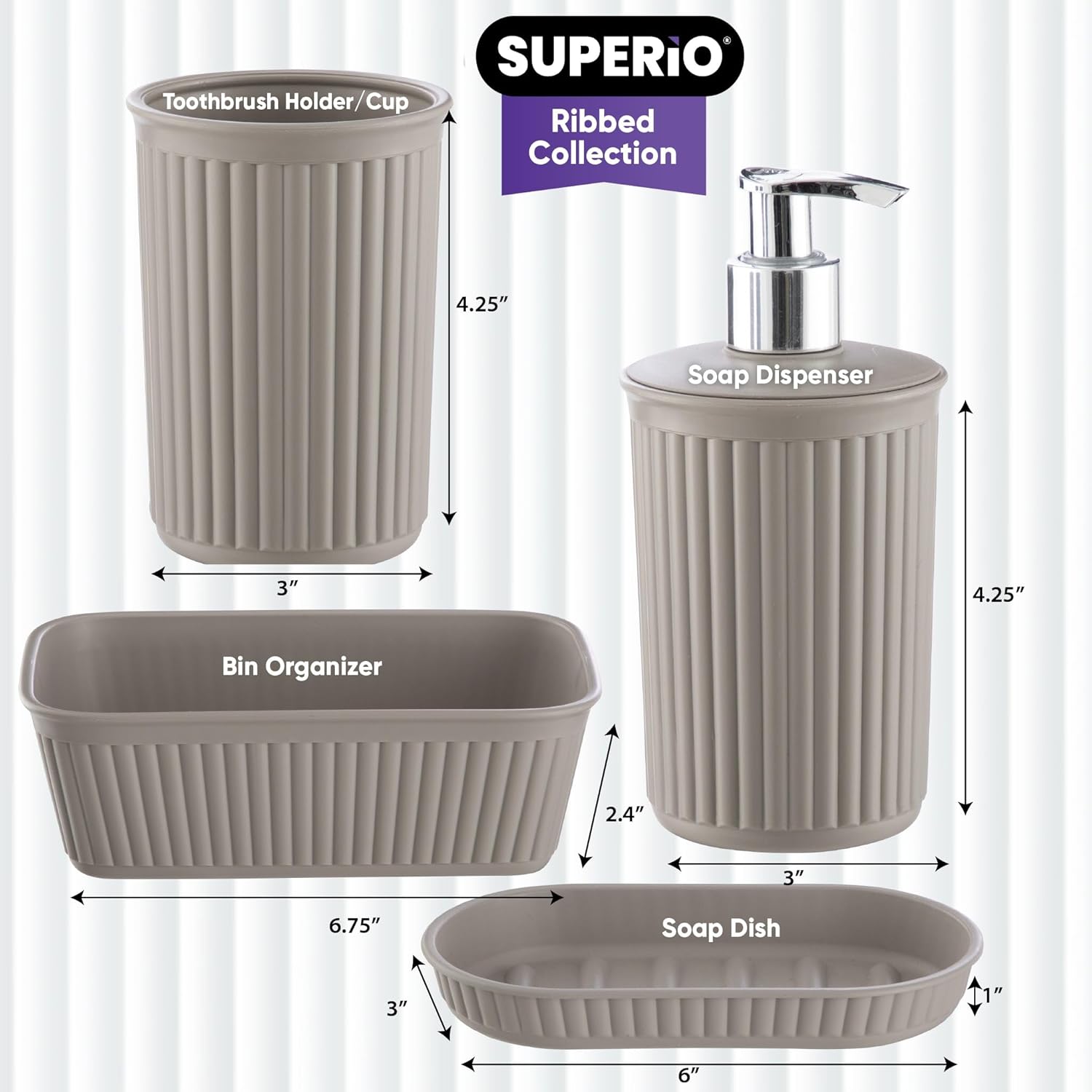 Elegant Taupe Bath Organizer Set with 4 Essential Pieces