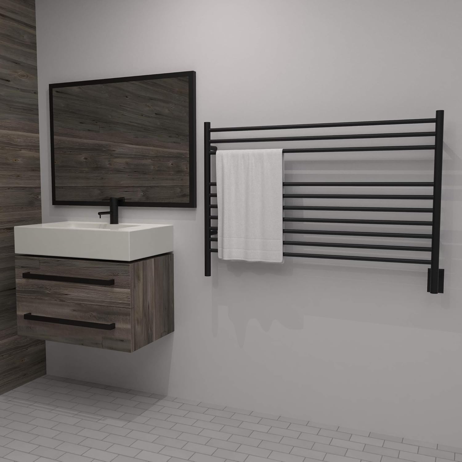 Amba Jeeves L-Straight 10-Bar Towel Warmer Matte Black