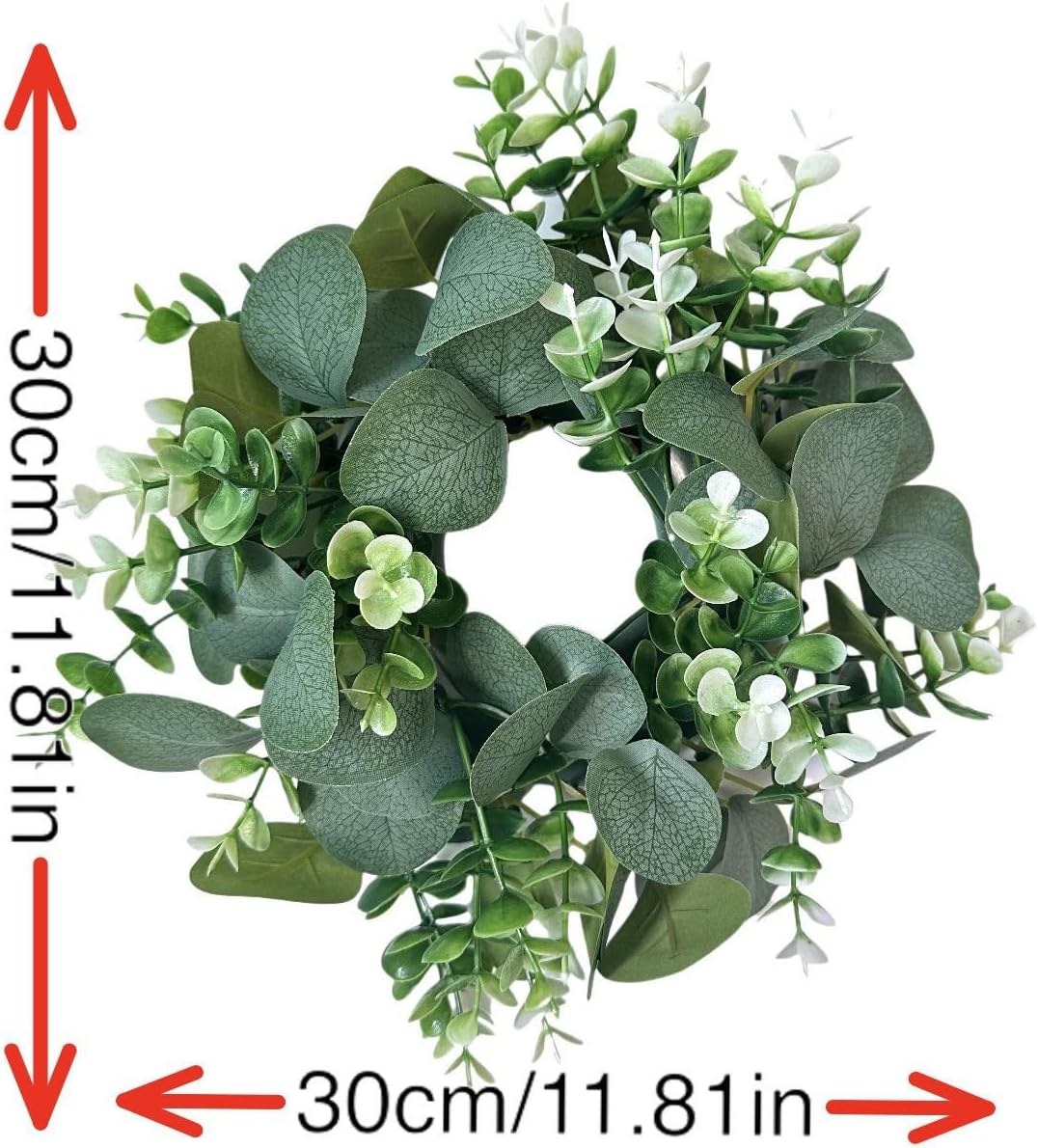 12 Green Eucalyptus Candle Ring Wreath for Pillar Candles