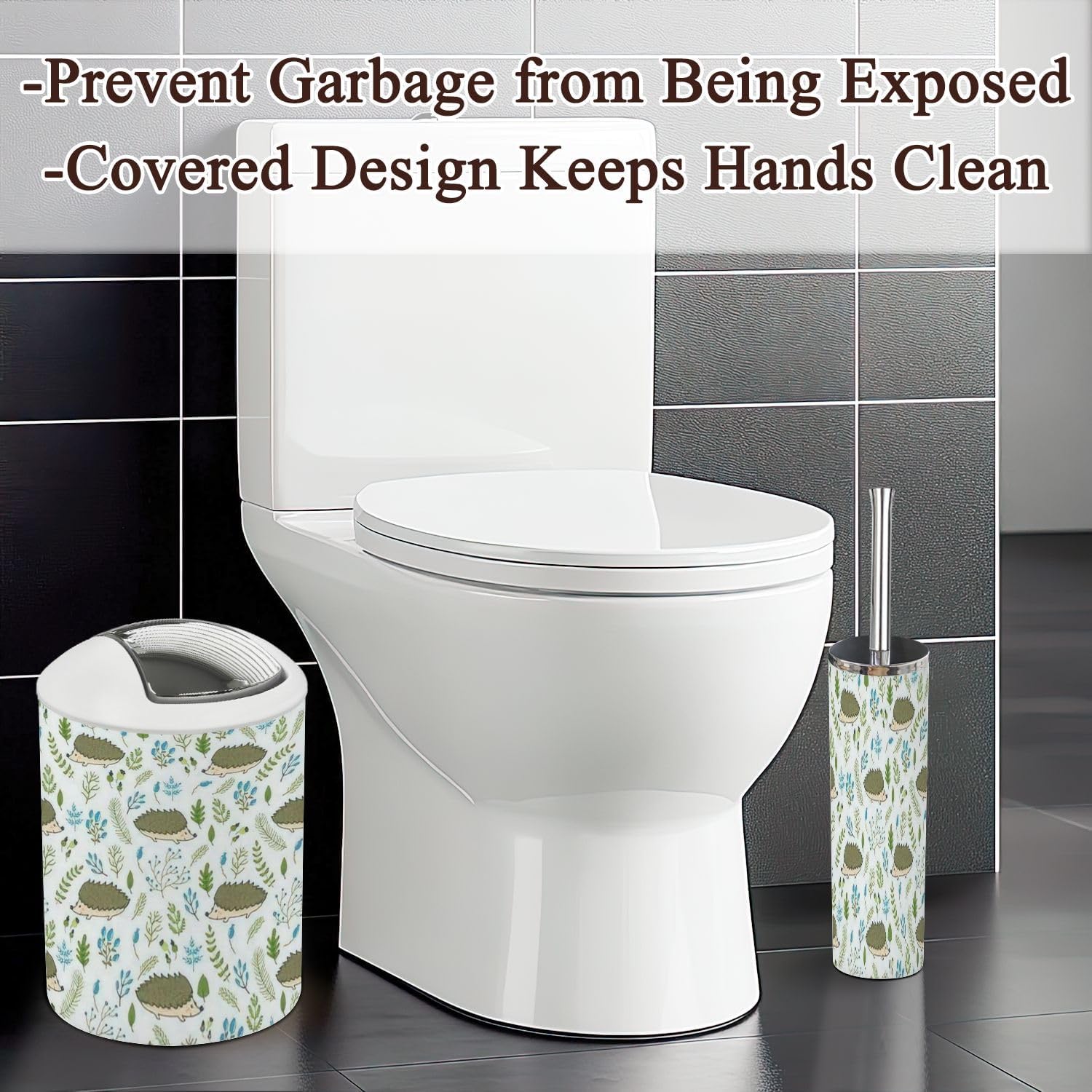 Bathroom Accessories Set 6 Pieces Cute Hedgehogs Floral Design