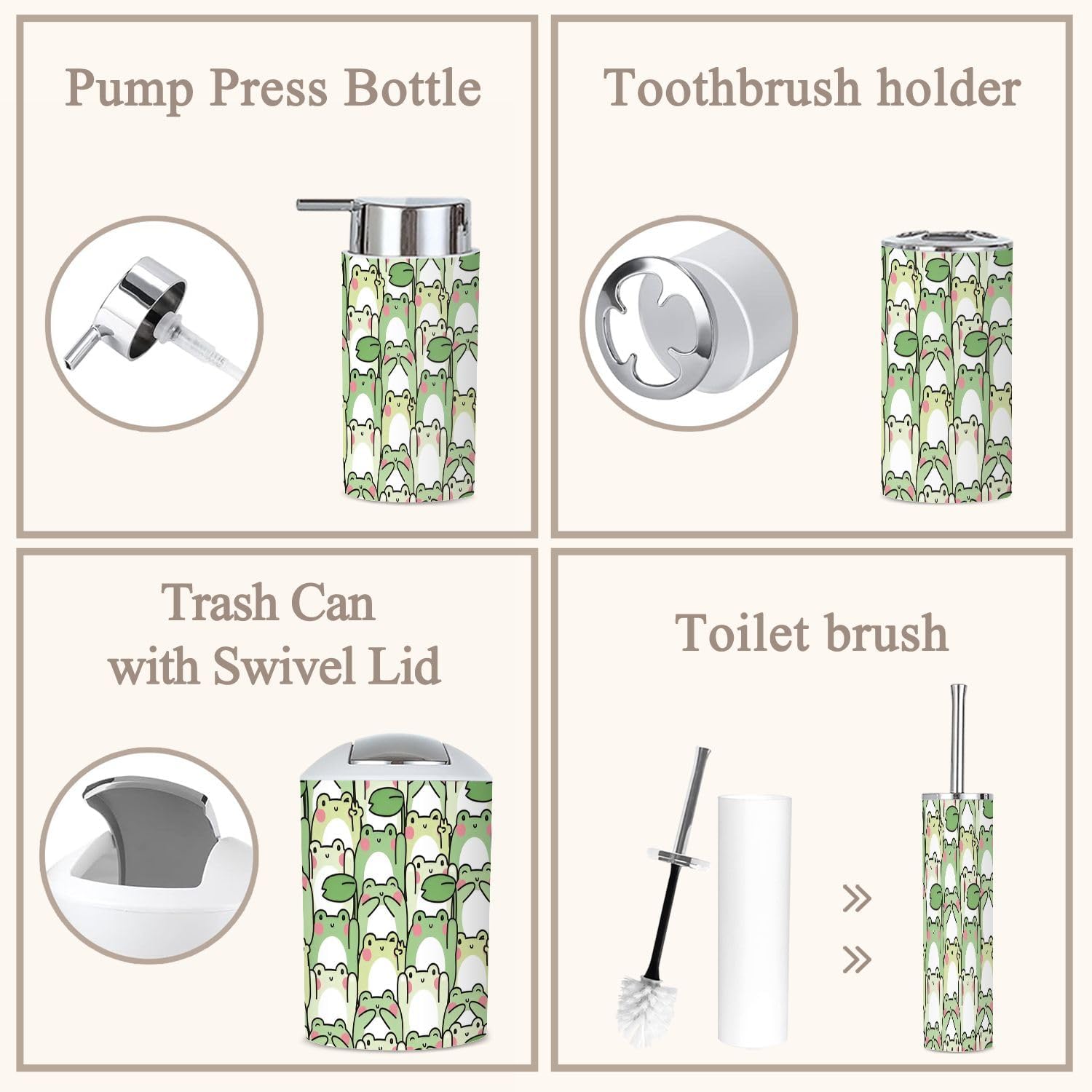 6 Piece Cute Frog Bathroom Accessories Set