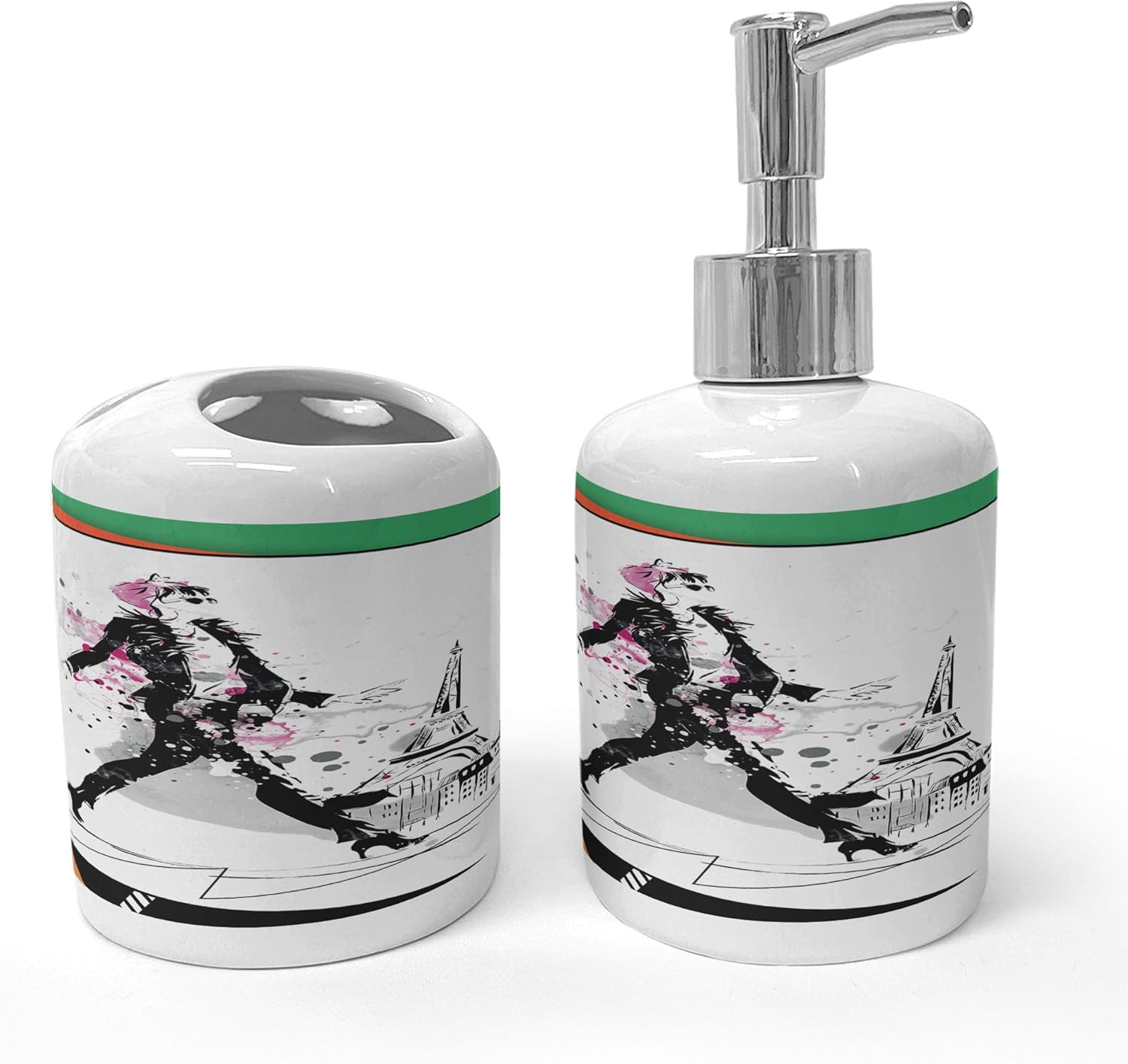 Eiffel Tower Toothbrush Soap Dispenser Set