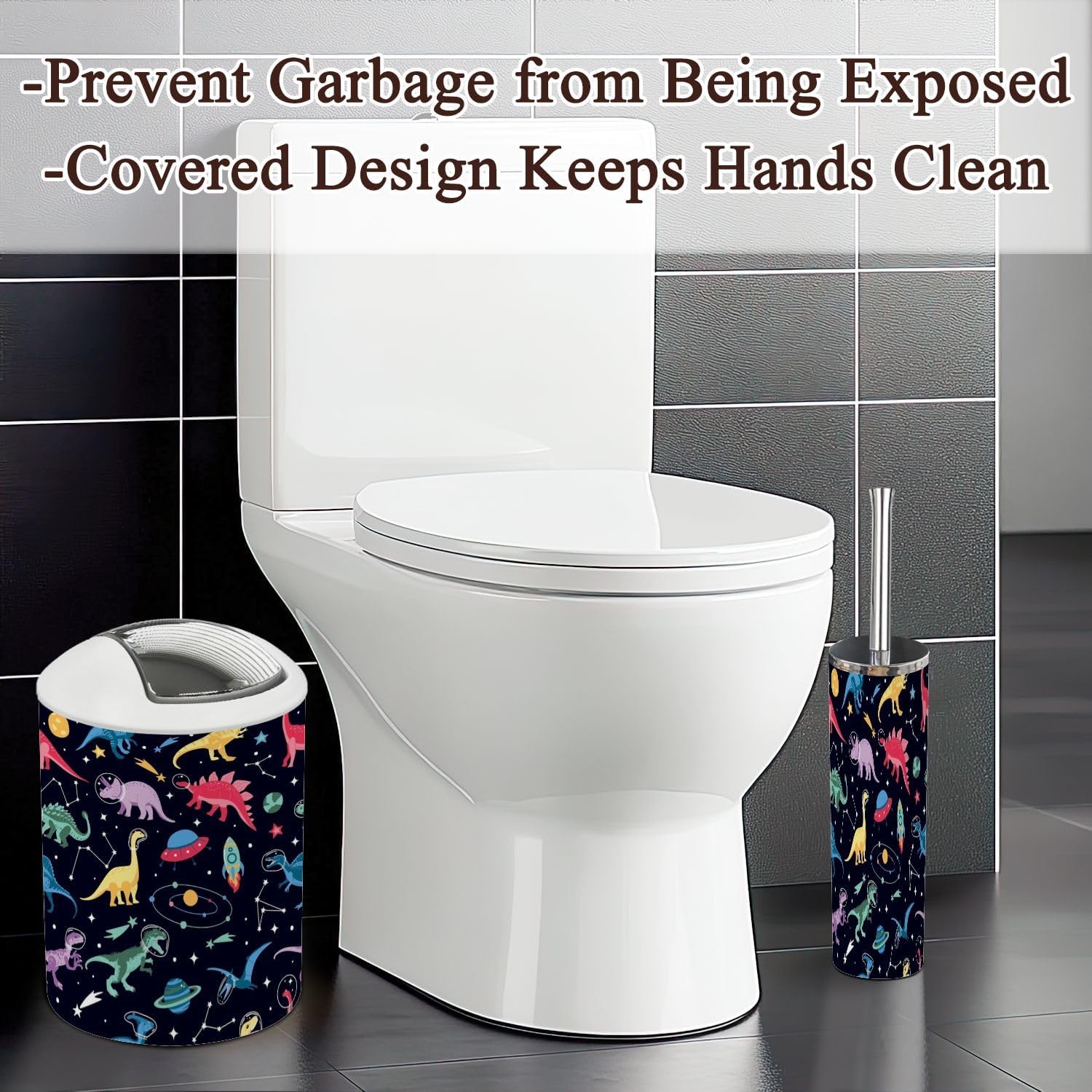 Bathroom Set 6-Piece Boho Astronaut Dinosaur Bathroom Set