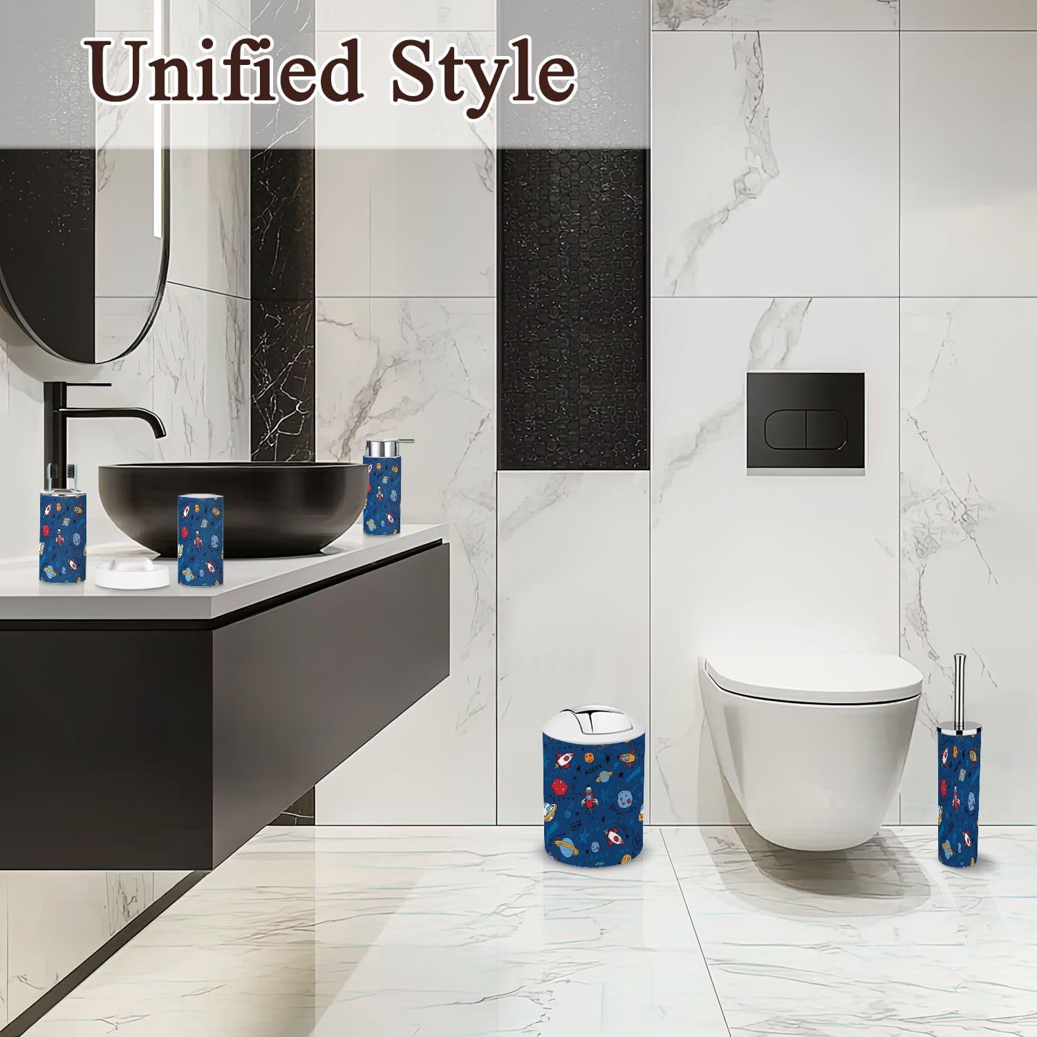 Cartoon Space Bathroom Accessories Set 6 Piece