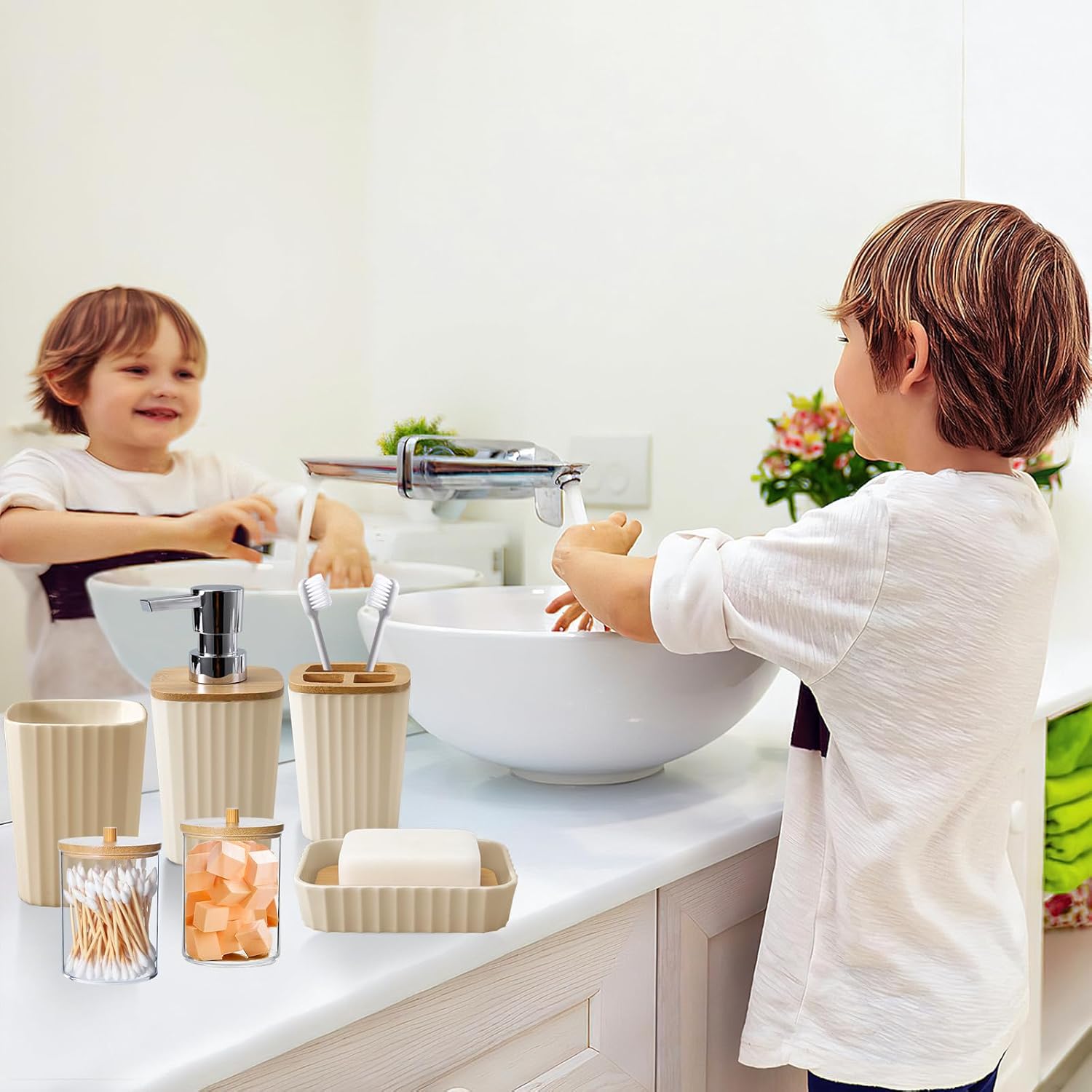 Beige Bathroom Accessories Sets Complete 9-Piece System
