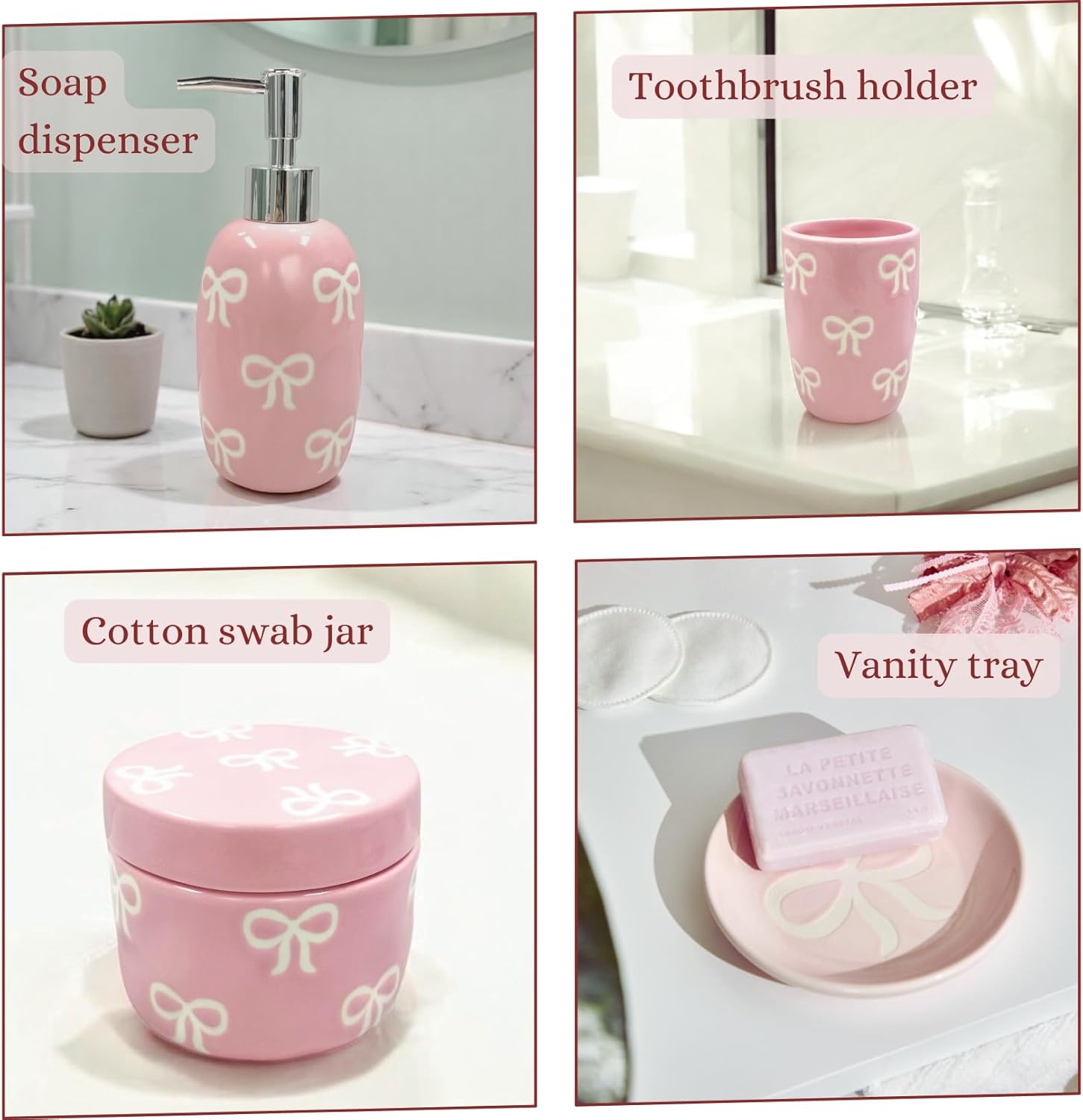 Luxape Bow 4-Piece Ceramic Bathroom Set - Pink