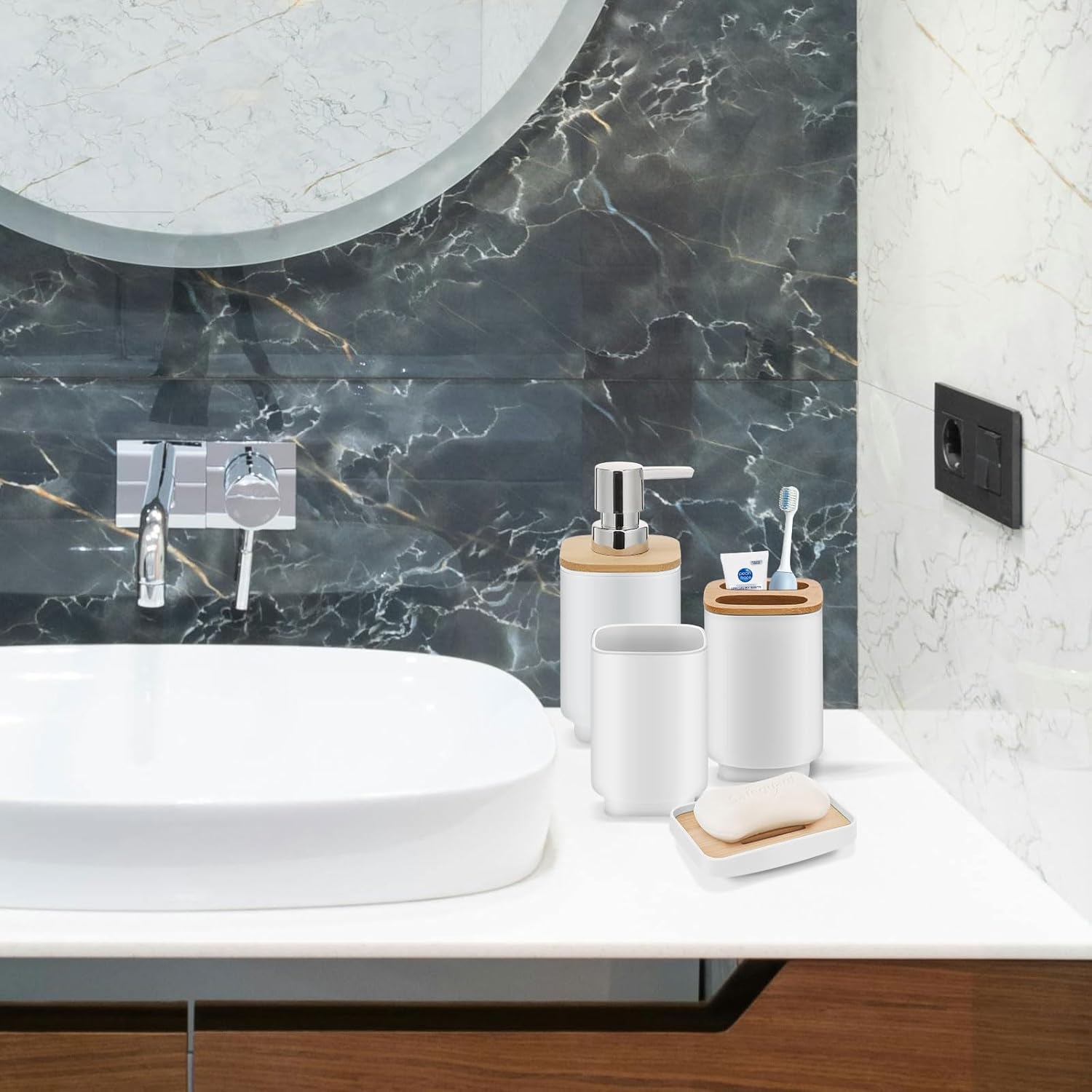 IMAVO Bathroom Accessories Set 11 Pieces White Grey