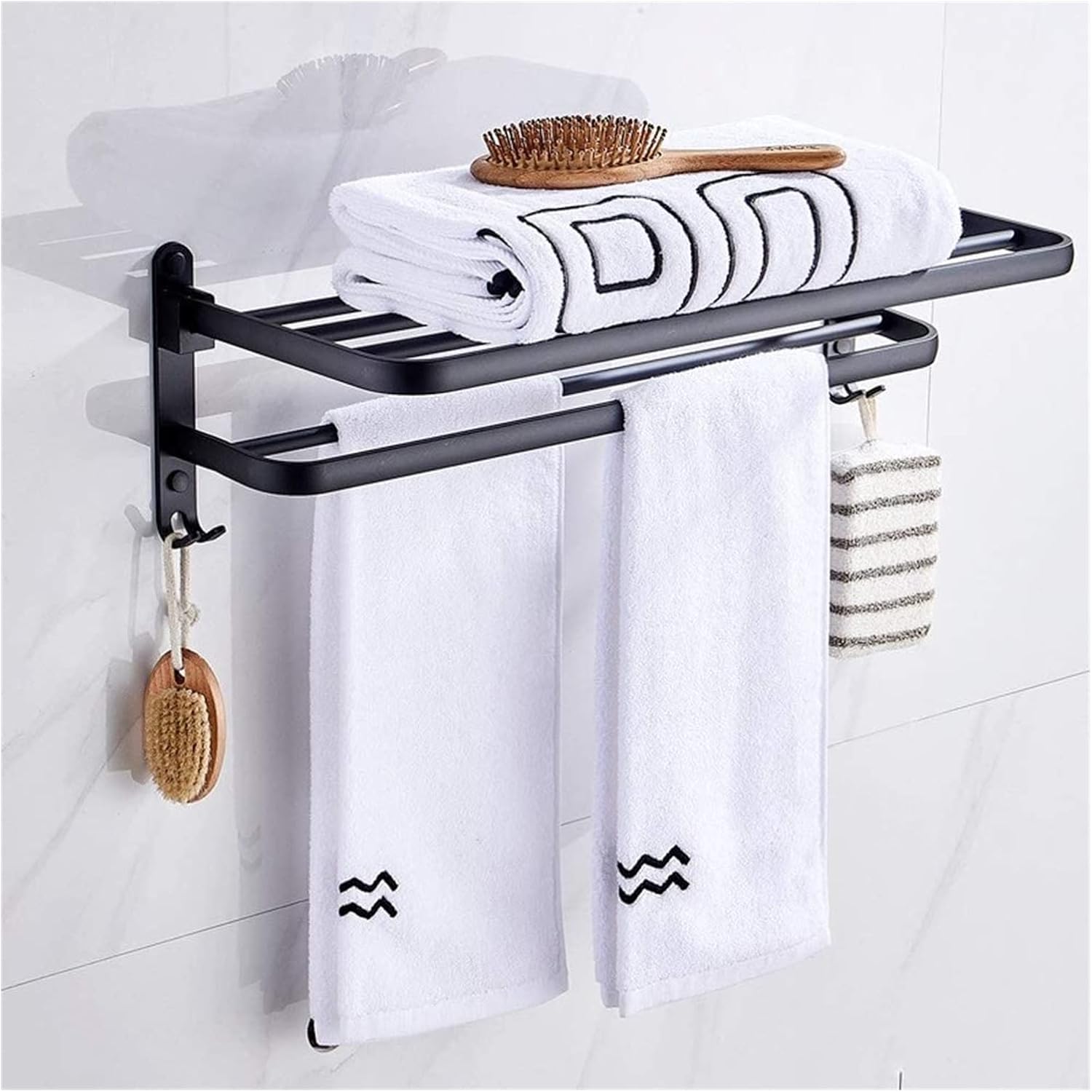 Space-Saving Towel Rail Black Oil Brushed Aluminum Alloy Towel Rack