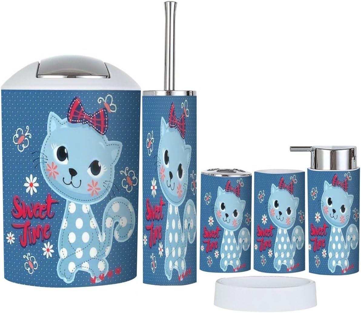 Cartoon Cat Bathroom Accessories Set of 6