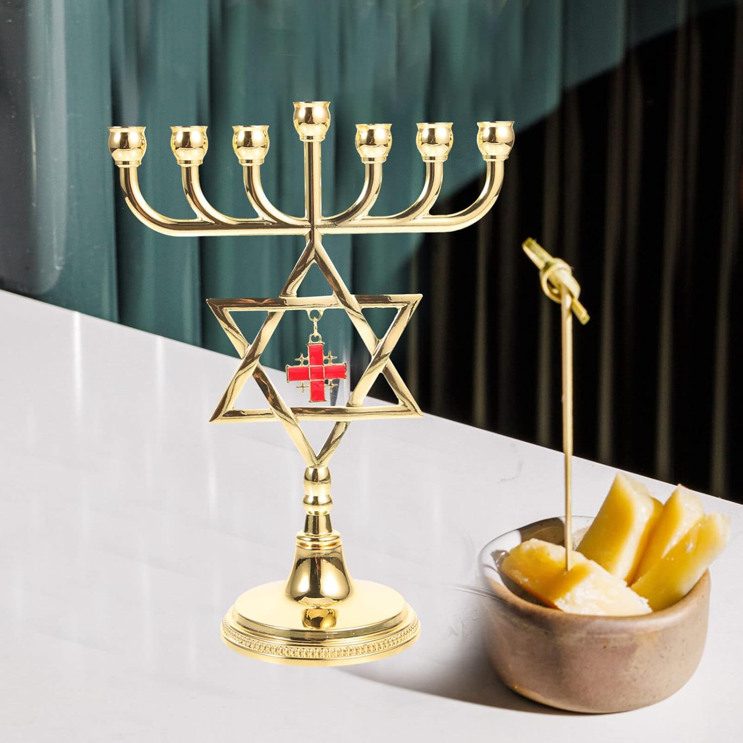 EXCEART 7-Branch Metal Candlestick Holder for Chanukah