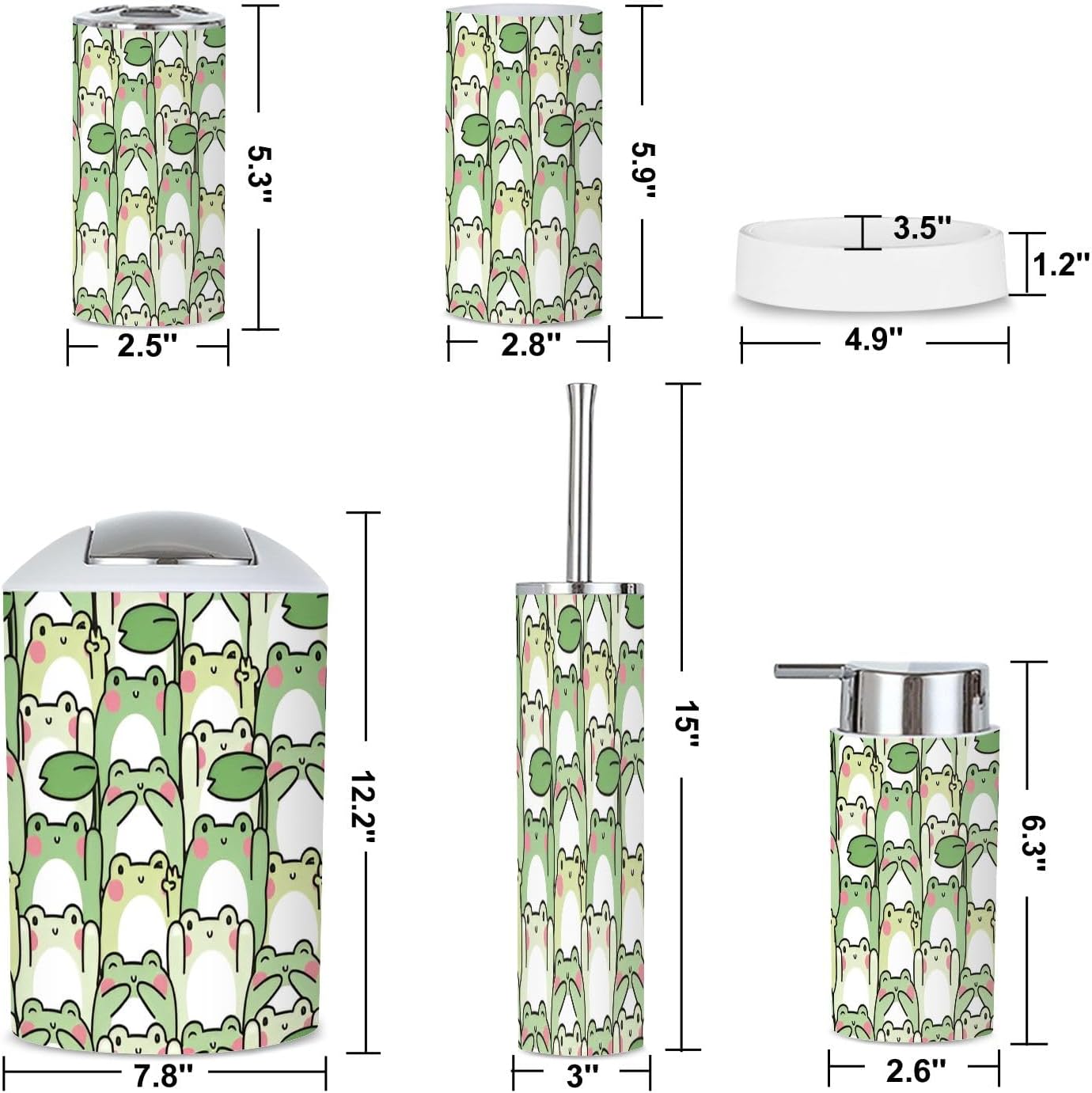 6 Piece Cute Frog Bathroom Accessories Set