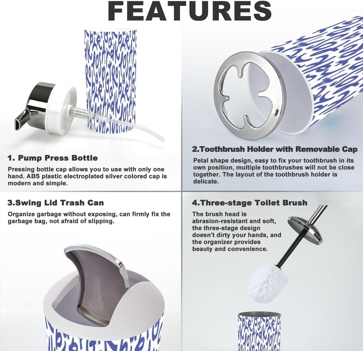 6 Piece Bathroom Accessory Set with Playful Alphabet Design