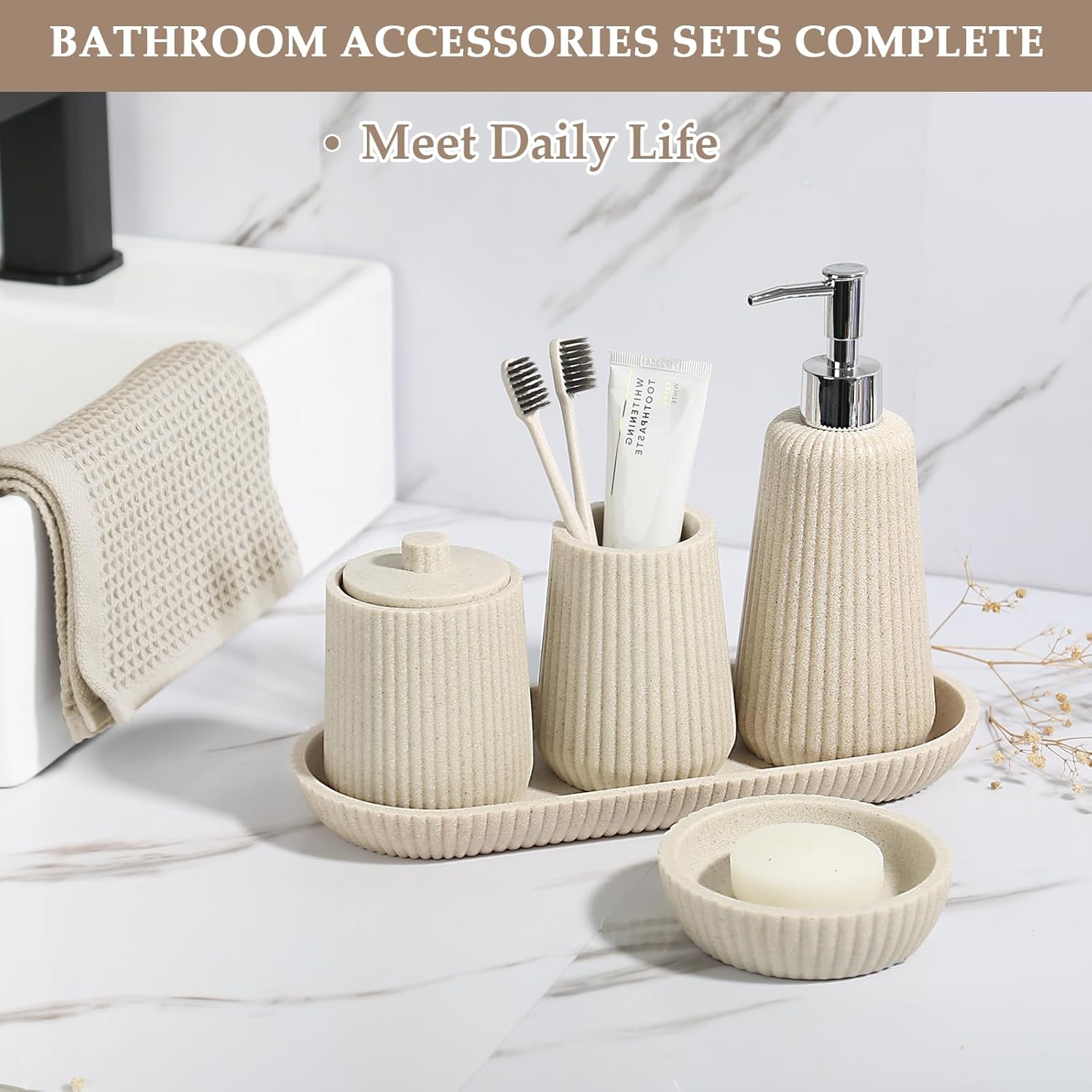 Beige Bathroom Accessories Set