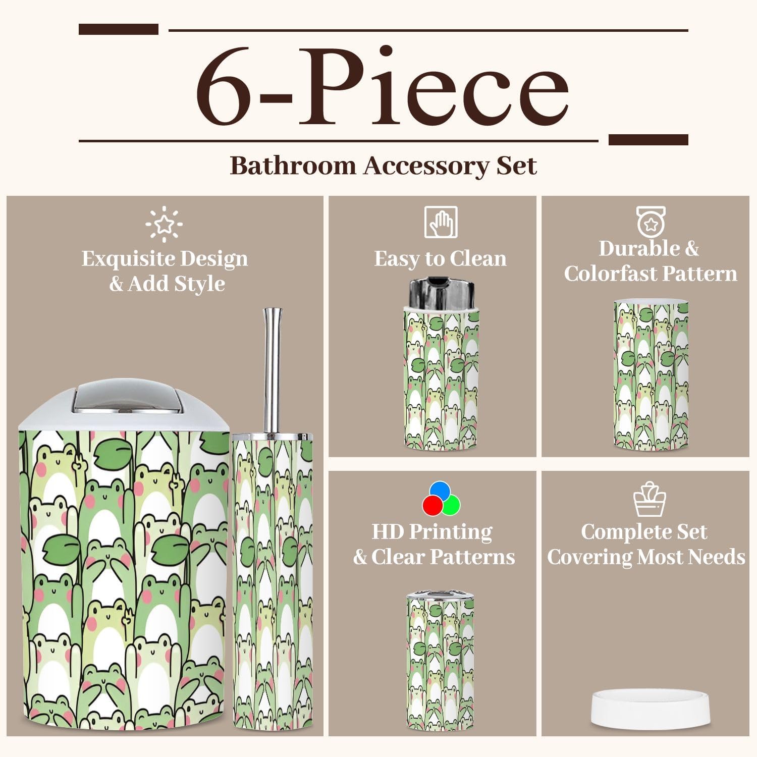 6 Piece Cute Frog Bathroom Accessories Set