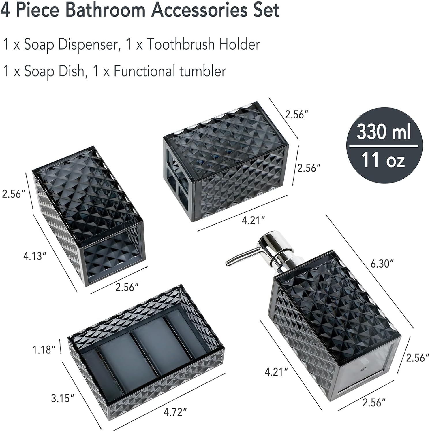 Grey Bathroom Accessory Set 4PCS Diamond Pattern