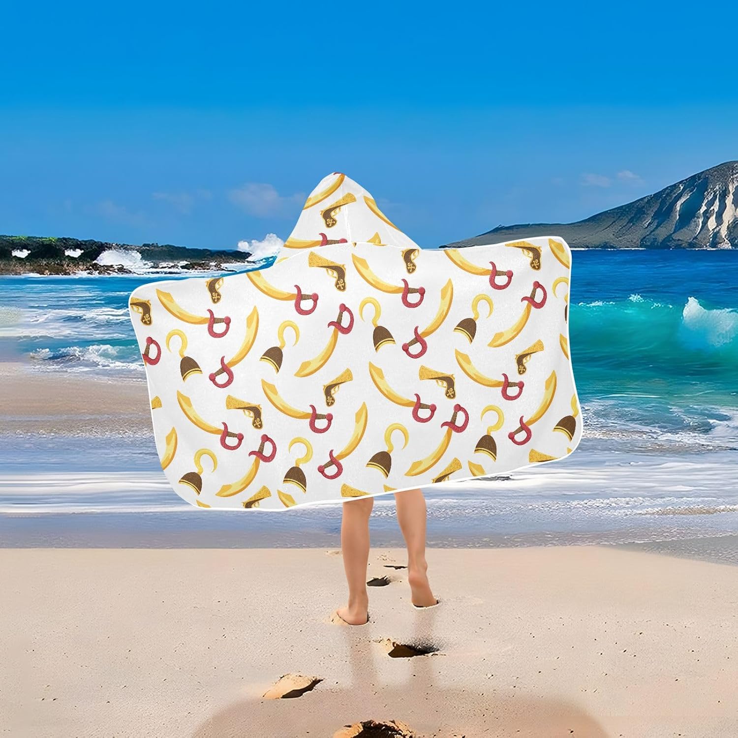 WIFIU Kids Hooded Beach Towel Pirate Hook Pattern