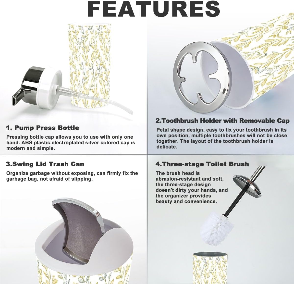 XNGJEMVWXO 6-Piece set for Bathroom with Golden Pattern