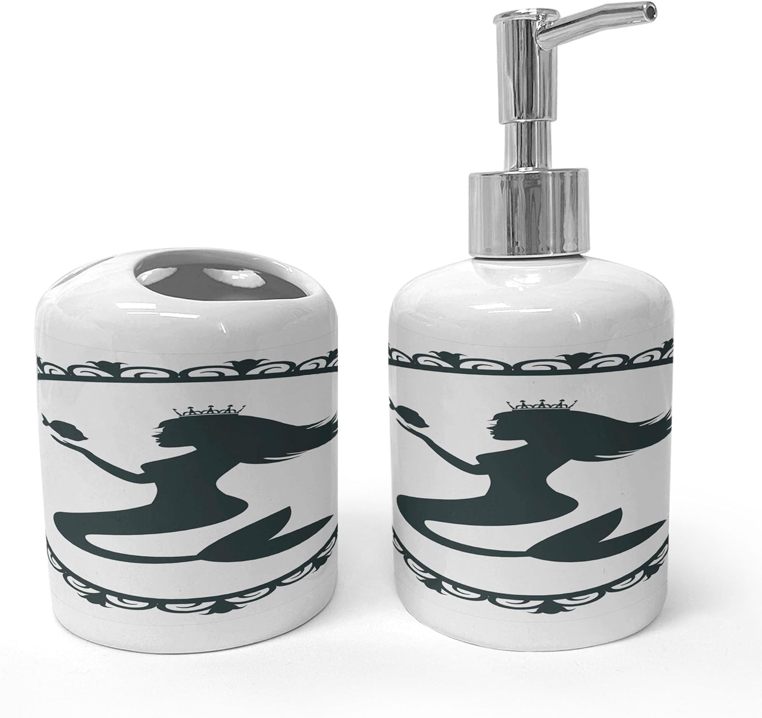 Ambesonne Mermaid Soap Dispenser Toothbrush Holder Set
