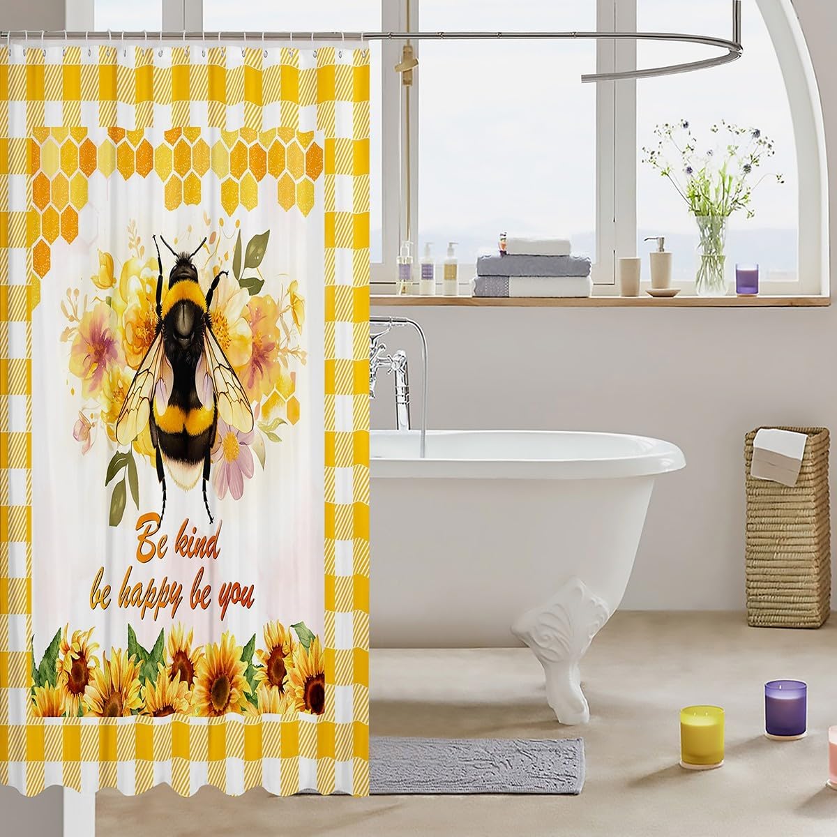 Cartoon Bee Shower curtain for kids Floral Design 72x72 inch