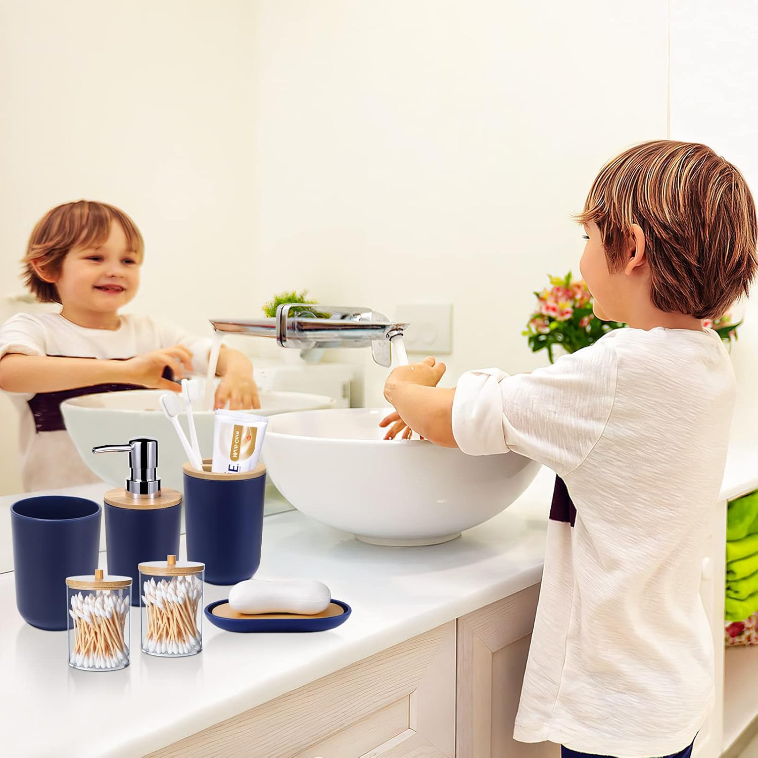 Navy Blue Bathroom Accessory Set