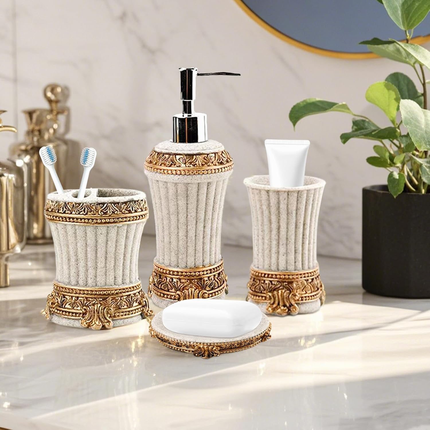 4-Piece Resin Bathroom Set Retro Chrome Design