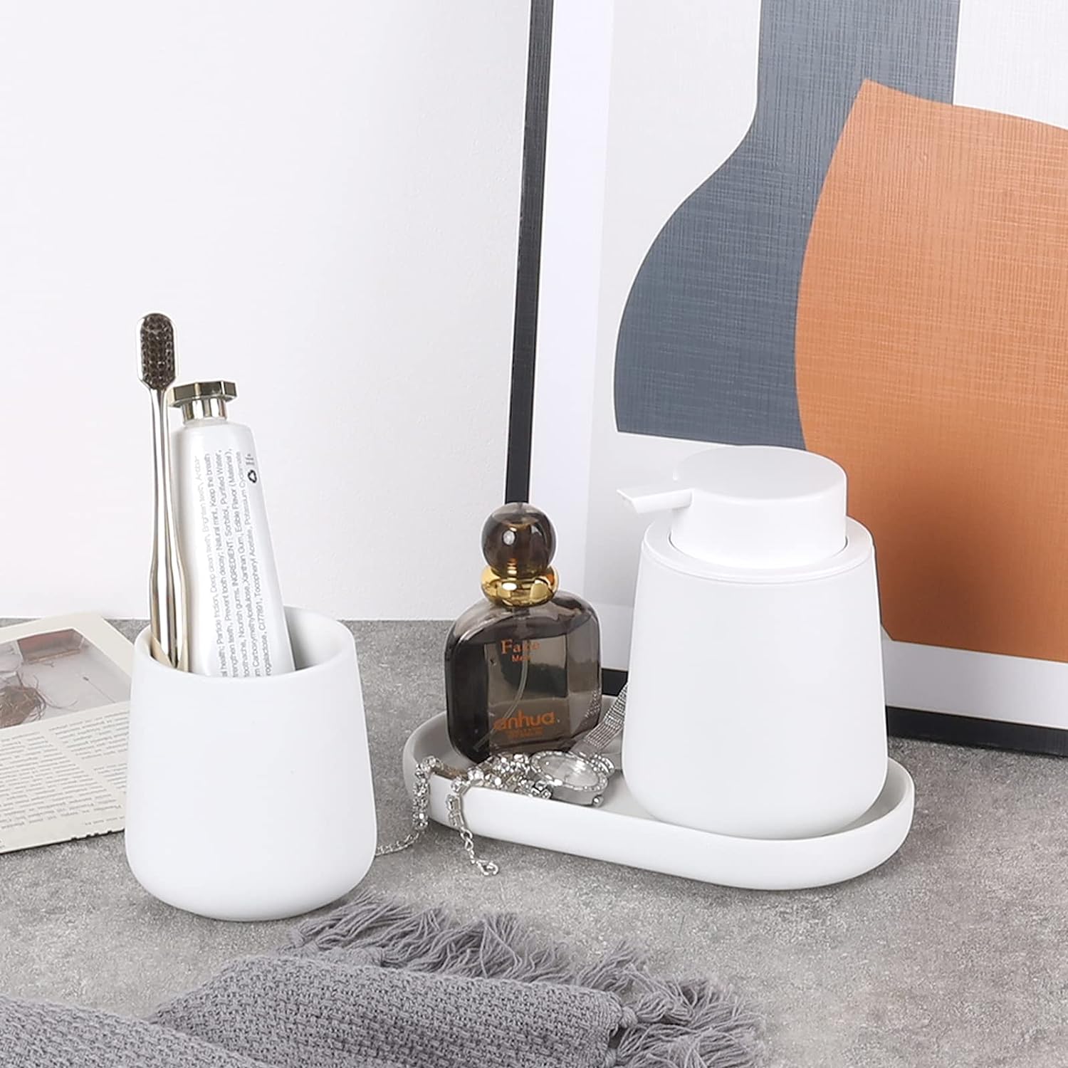 BosilunLife Complete White Bathroom Accessory Set
