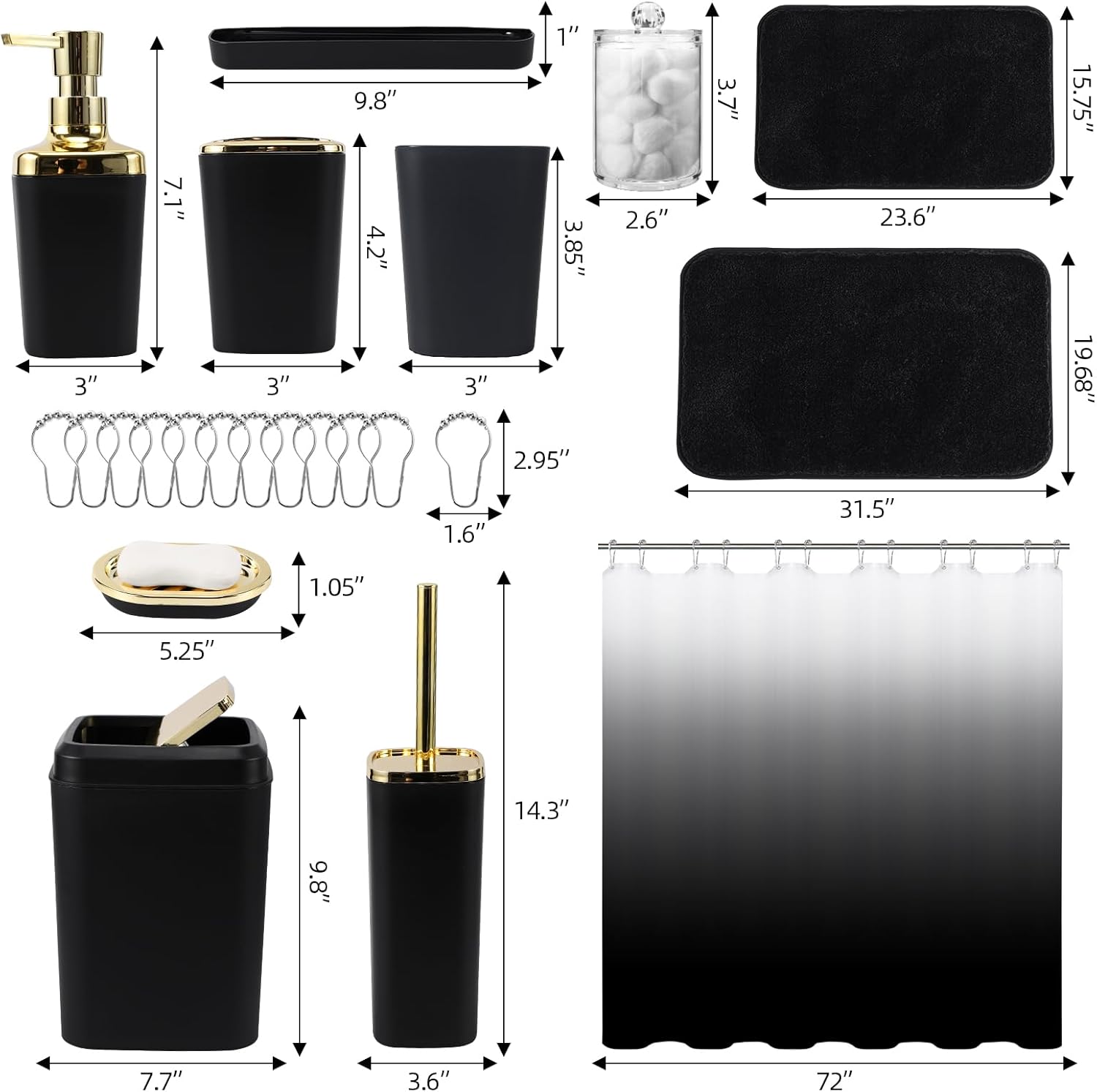 XLHOMO 24PC Bathroom Accessory Set with Shower Curtain and Rugs