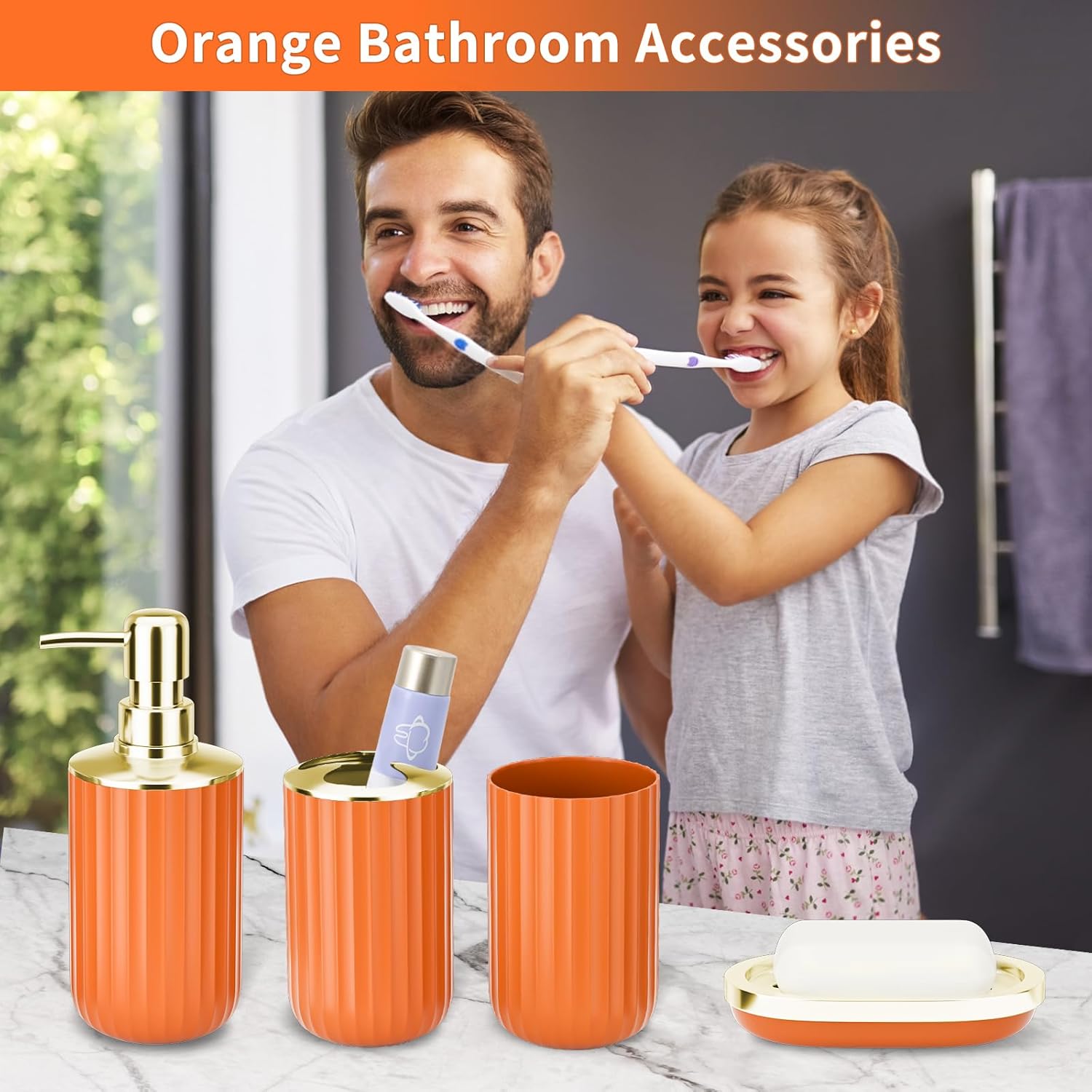Complete Orange Bathroom Accessory Set for Home Kitchen