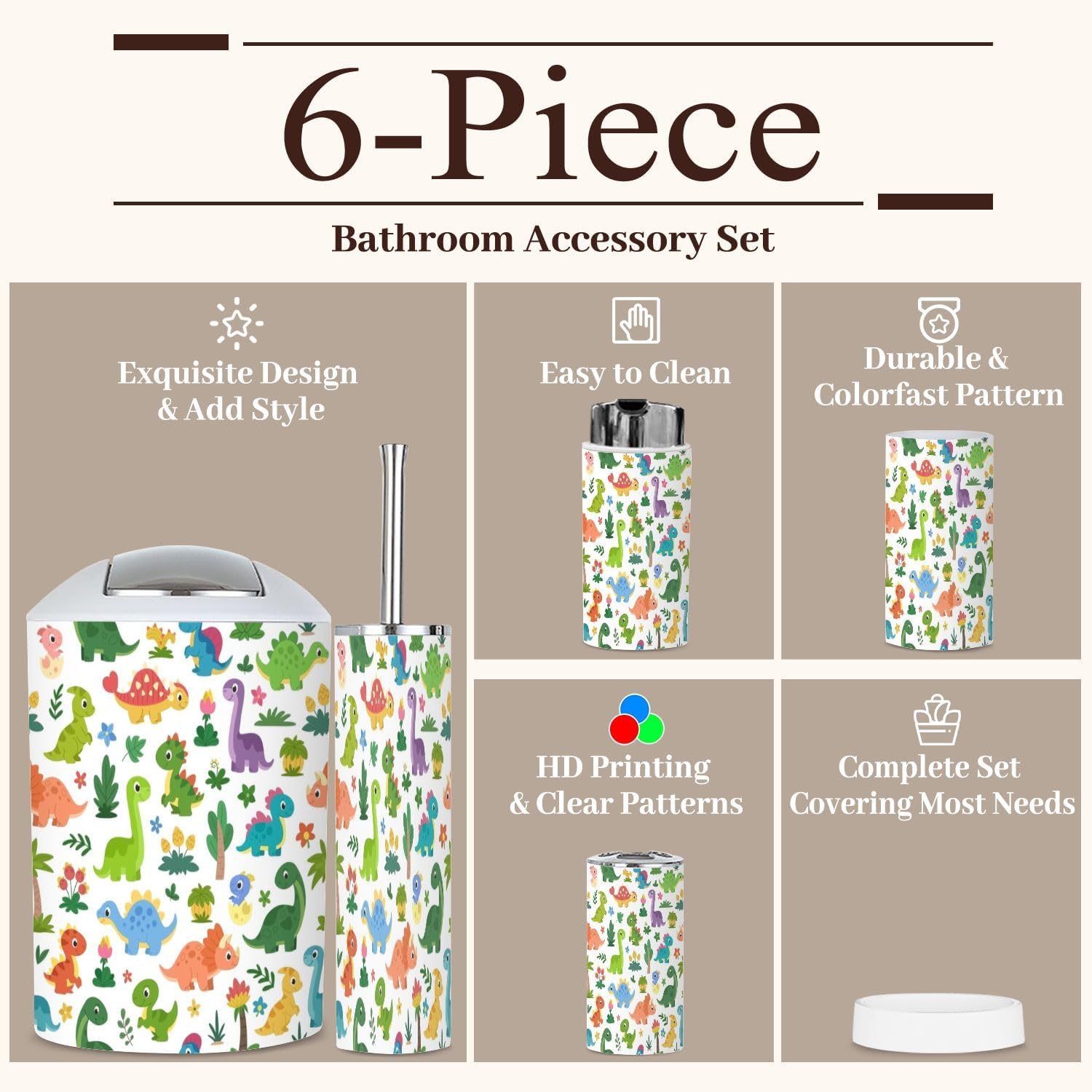 Unique 6-Piece Cartoon Dinosaur Bathroom Set for Kids