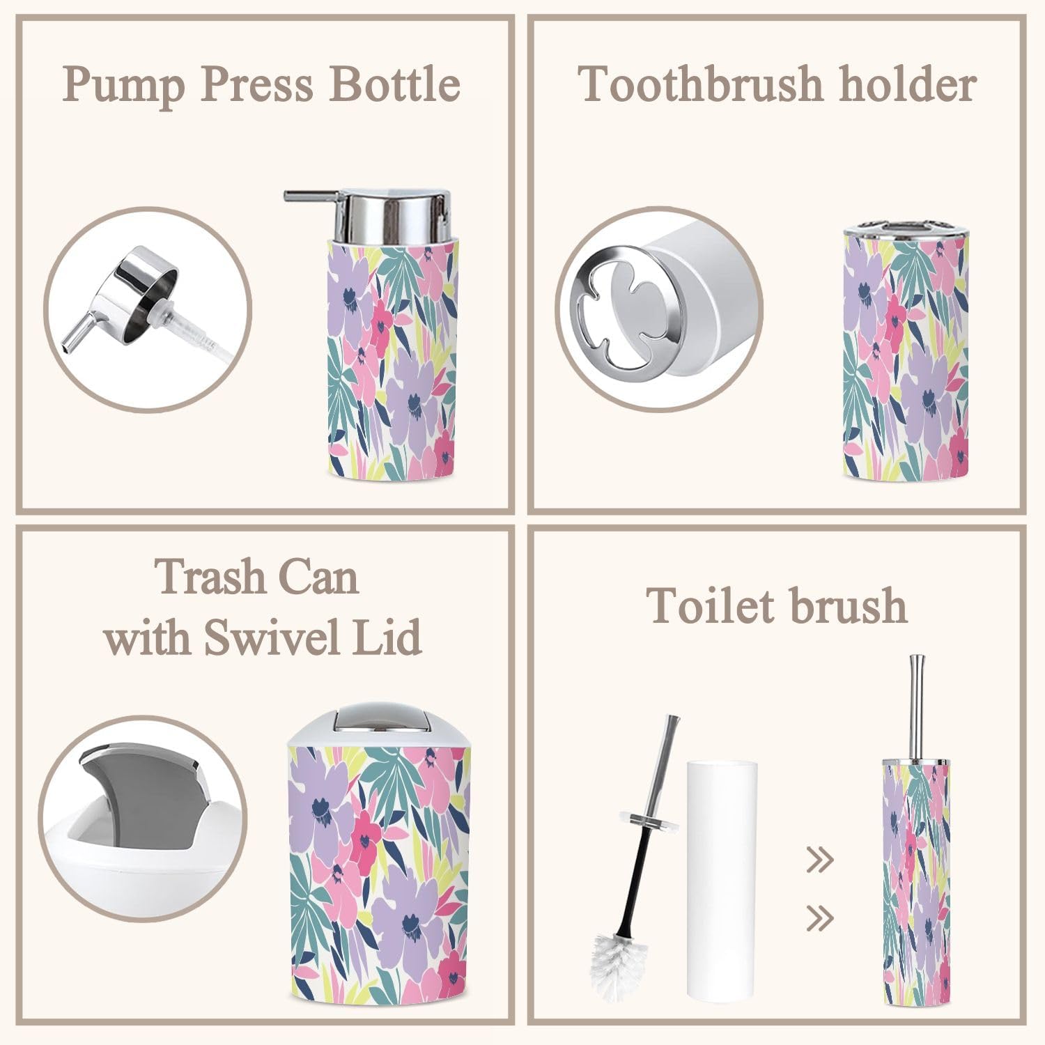 Colorful Trendy Floral Bathroom Accessory Set