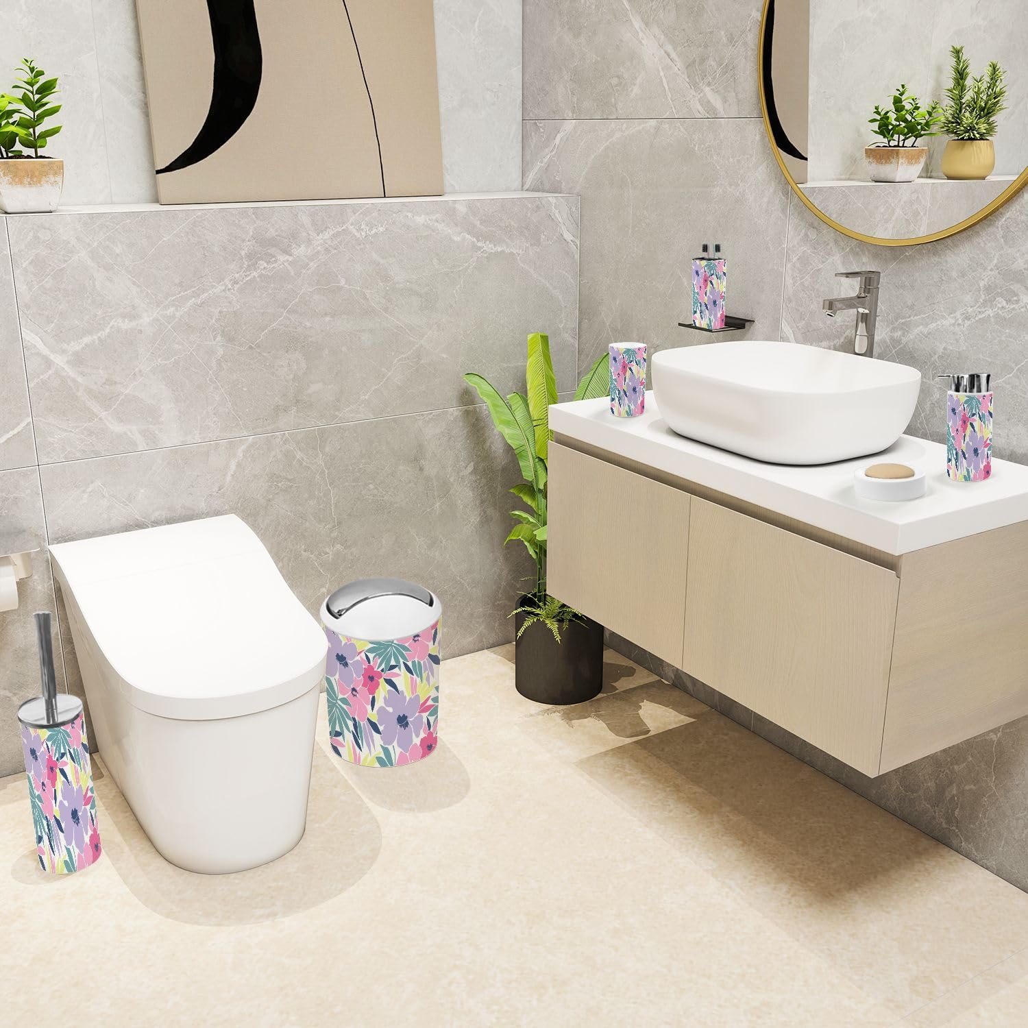 Colorful Trendy Floral Bathroom Accessory Set