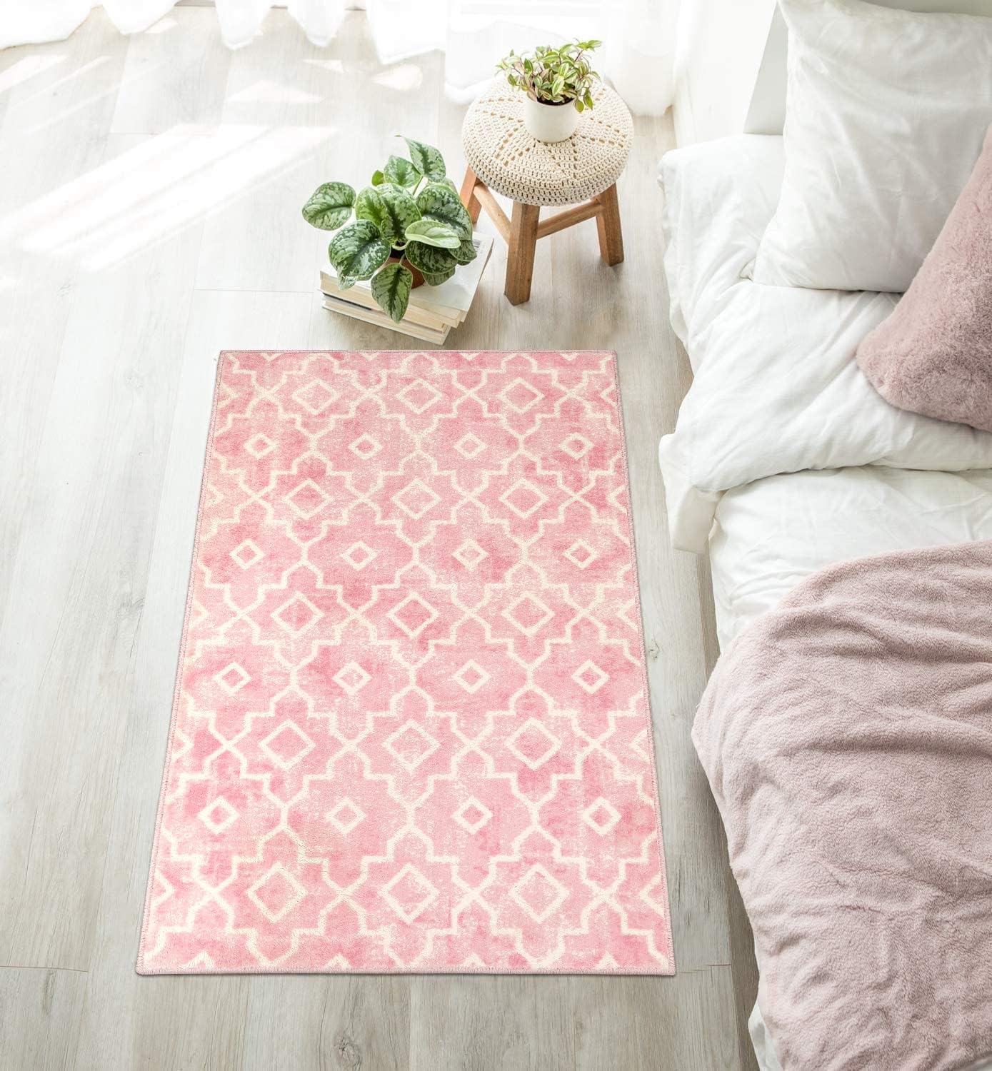Moroccan Trendy Moroccan Washable Area Rug Small Pink Rug