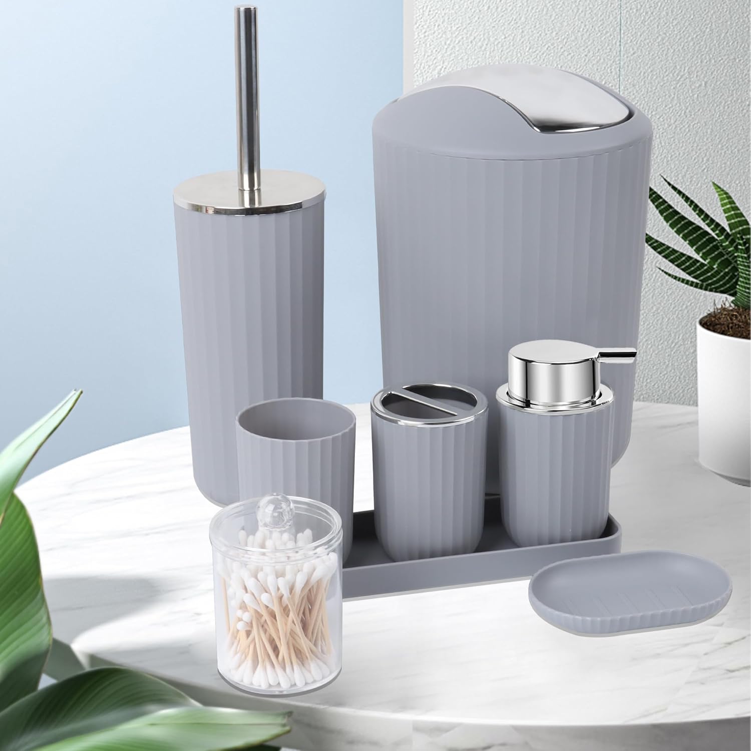 FEILANDUO 8 Piece Bathroom Accessory Set Gray