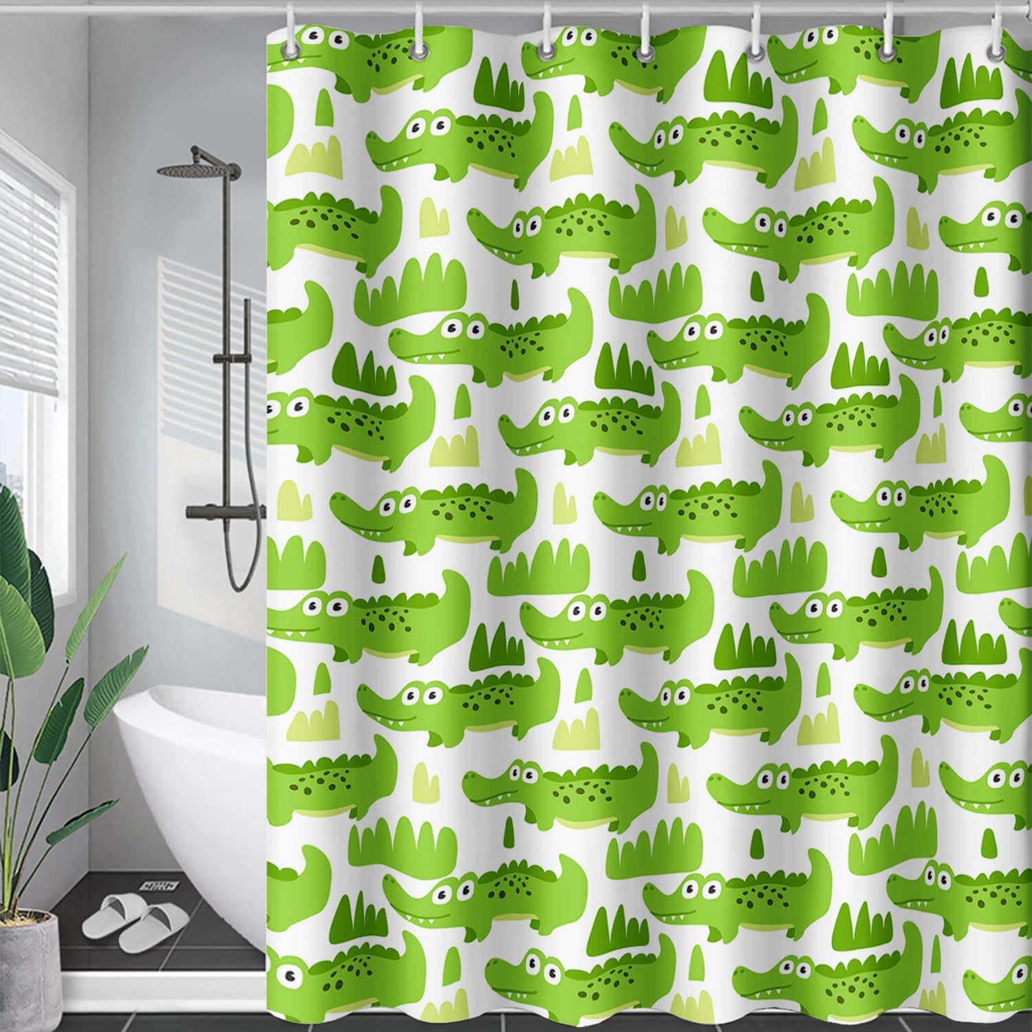 AILONEN Cute Crocodile Shower Curtain Set for Kids Boys 60 Wx72 H