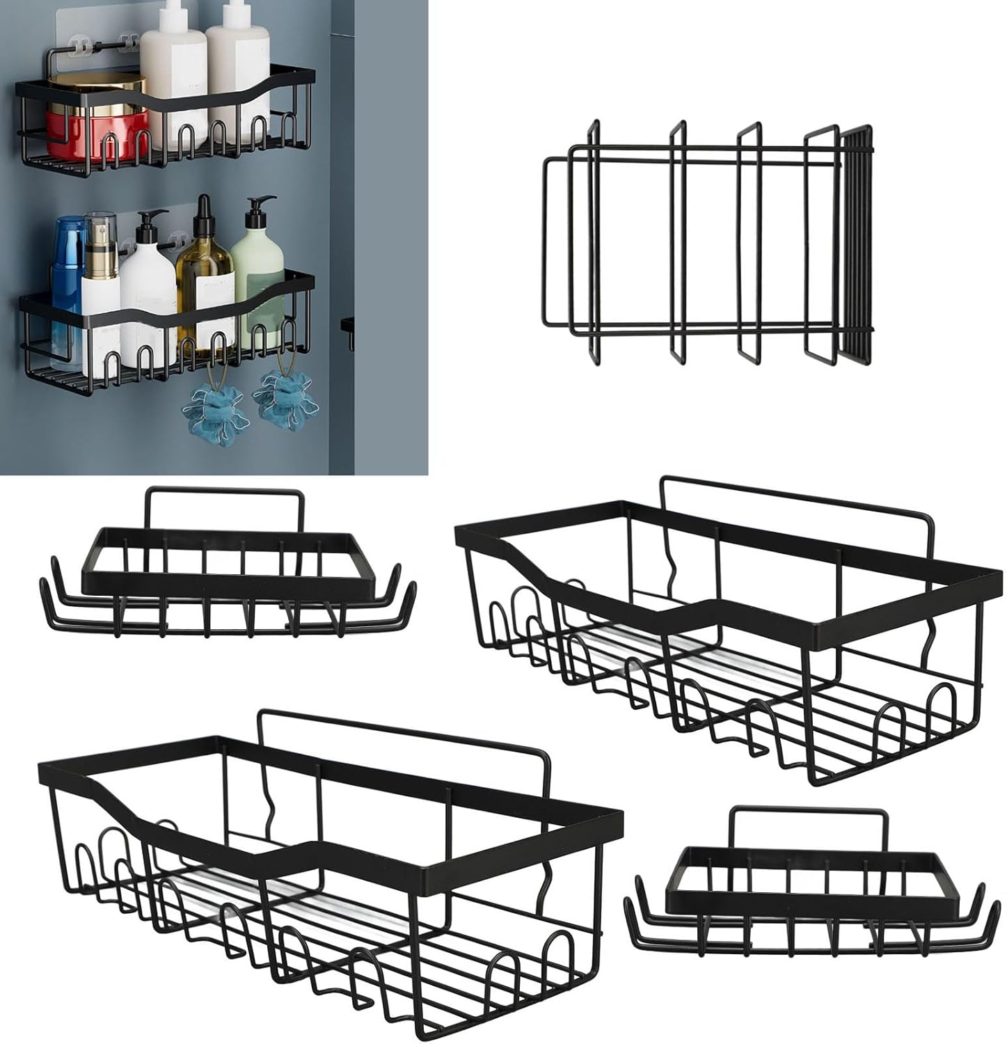 Corner Shower Caddy with Adhesive Stickers for Bathroom