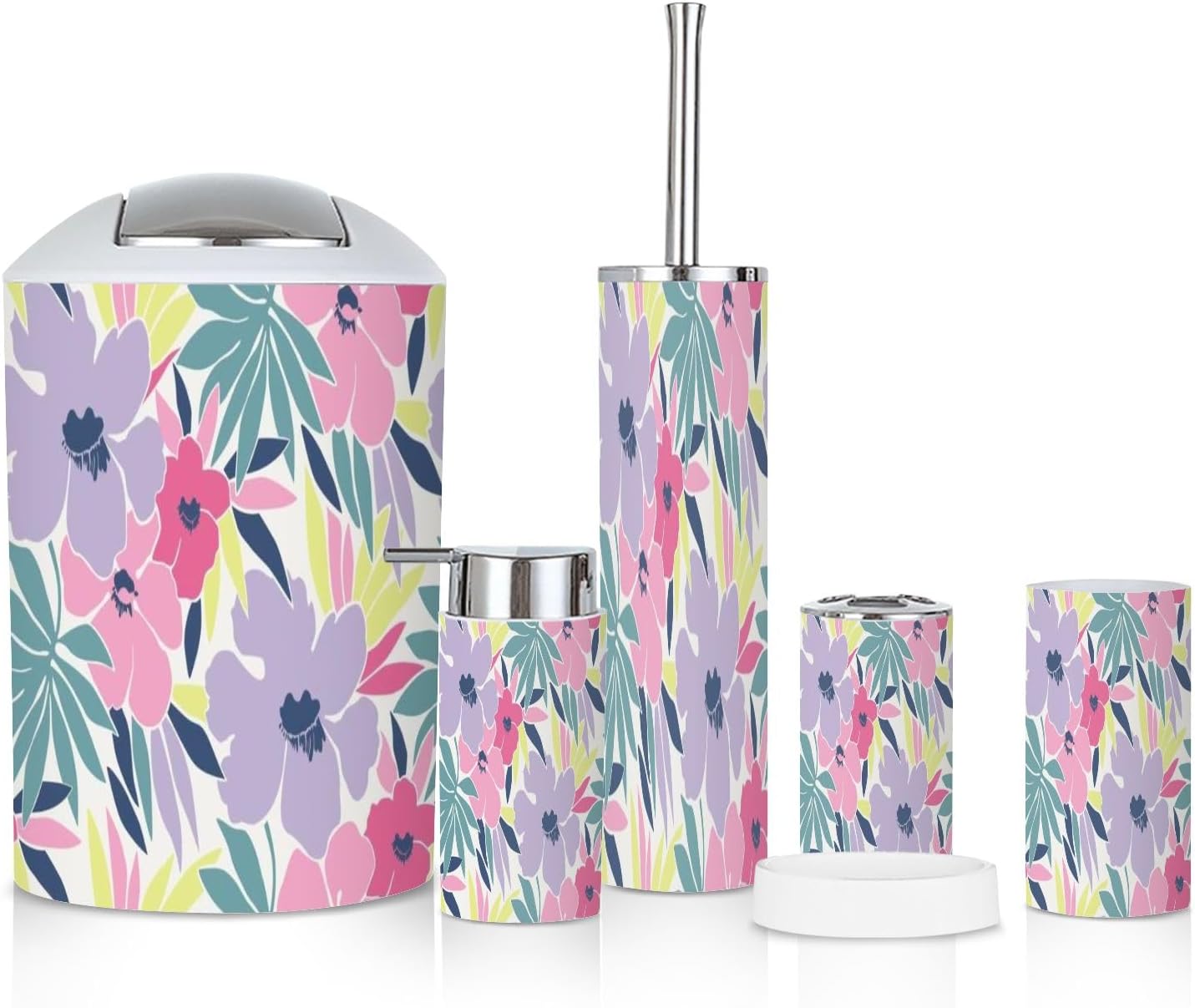 Colorful Trendy Floral Bathroom Accessory Set