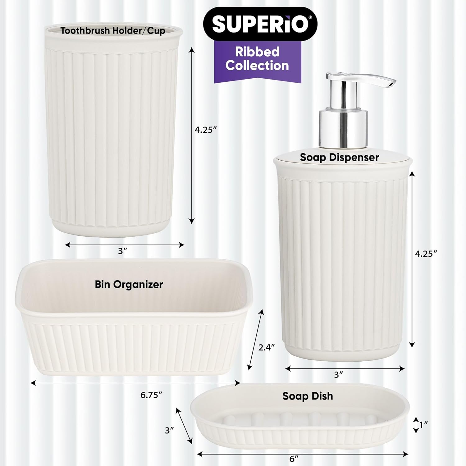 Superio Ribbed Collection - Bathroom Accessories Set