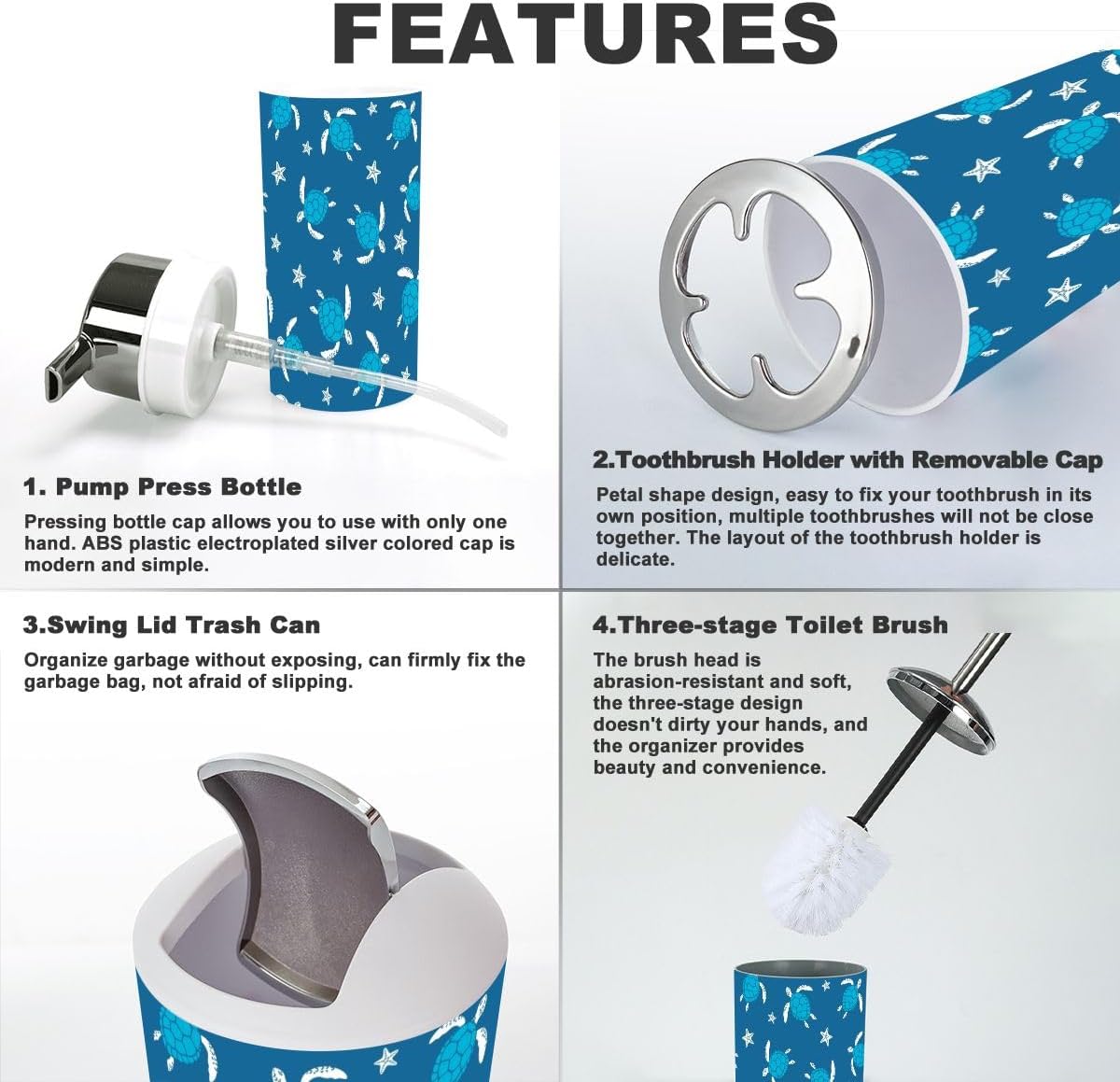 6-Piece Bathroom Set with Turtles Decor