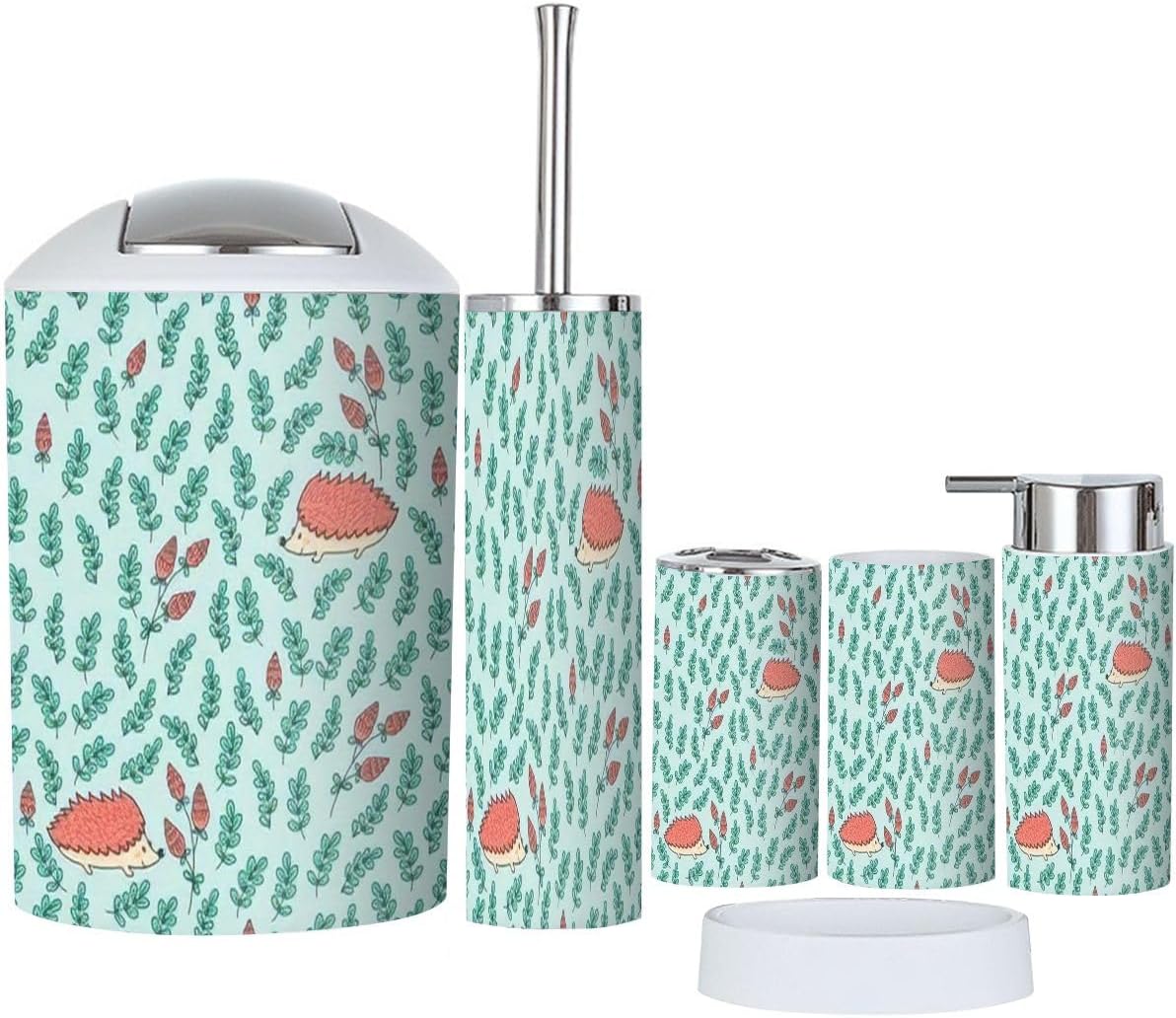 Seamless Hedgehog Floral Elements 6-Piece Bath Set
